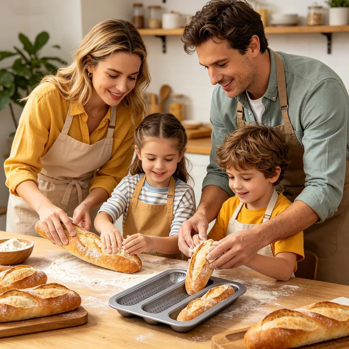 Genérico Molde Para Baguette De Acero Al Carbono, 25.5x32cm Palito Francés Paras 3 Baguettes Perforadas, Bandeja Paras Hornear Baguette Antiadherente, Para Horno Doméstico, Cocina, Refrigerador