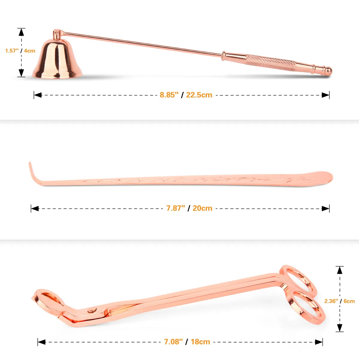Apagador de Velas, 3 en 1 Set de Herramientas para Velas Apaga con Recortador de Mechas Apagavelas y Cazo Mecha de Vela, Tijeras para Velas, Candle Snuffer, Candle Wick Trimmer (Oro Rosa)