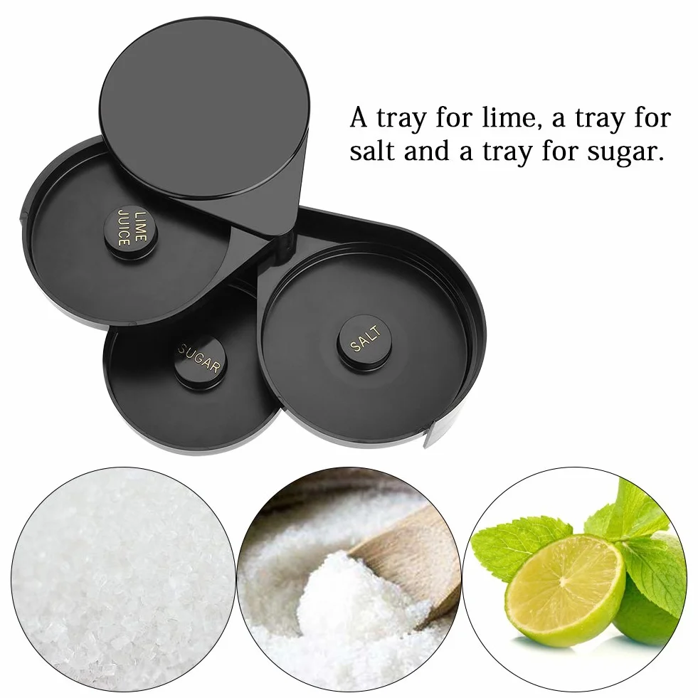 Pilipane Rimmer de Vidrio de Barra de 3 Niveles, Rimmer de Vidrio de Barra Negra para Margarita y cóctel, Herramienta de Camarero Rimmer de Vidrio de Barra con Esponja