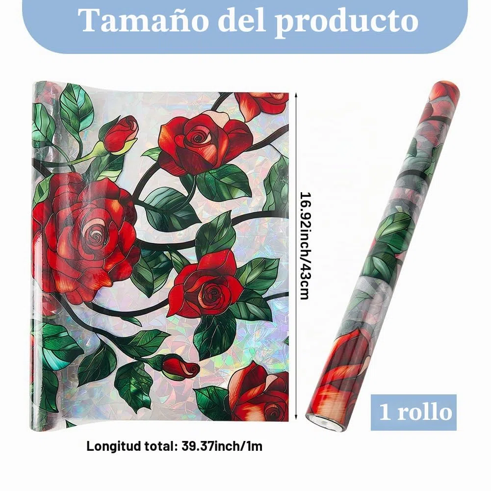 GORGECRAFT Película de Privacidad para Ventana con Diseño de Arcoíris Y Rosas de 100x43cm con Flores Rojas Bloqueador Solar No Adhesiva para Vidrio de Ventana 3D Estática Resistente A los Rayos UV