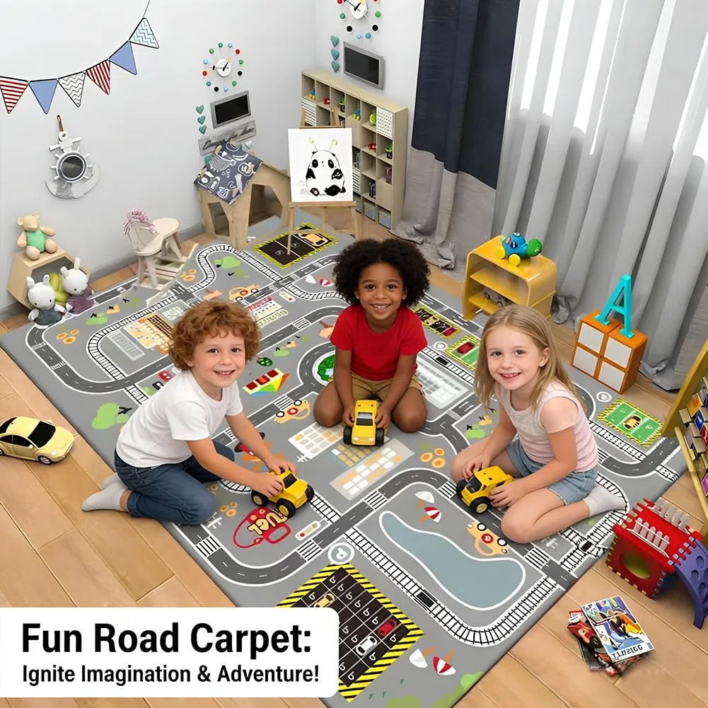 Alfombra de Calles de la Ciudad Alfombra Rectangular Antideslizante Alfombras Suave y Acogedora Alfombras de Terciopelo de Cristal para Decoración y el Juego en Habitación de los Niños