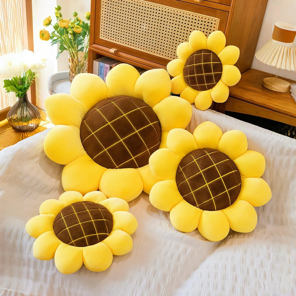 Cojines de Girasol Cojines de Suelo de Flores Cojines de Flores Cojines Lindos Cojines decoración de automóviles domésticos (1, 39 x 39 cm)