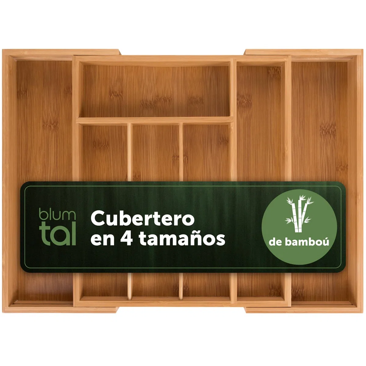 Blumtal Organizador Cubiertos de Bambú - Cuberteros para Cajón Cocina Ajustable - Organizador Cajones Cocina de 5 a 7 Compartimentos - Porta Cubiertos - Mediano