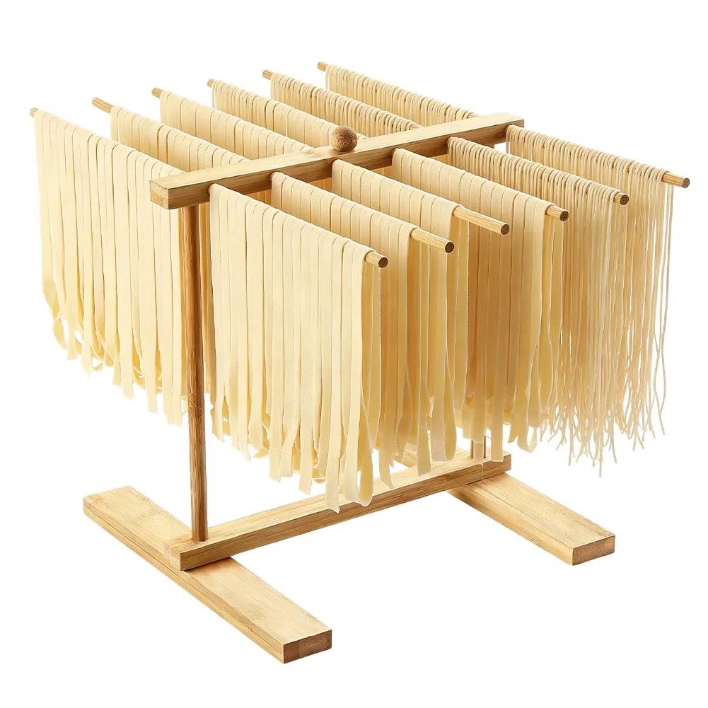 Secador de pasta de 12 barras, secador de pasta de madera, soporte para pasta para secar, secador de pasta, colgador de espaguetis fresco casero, fácil de limpiar, ahorra espacio