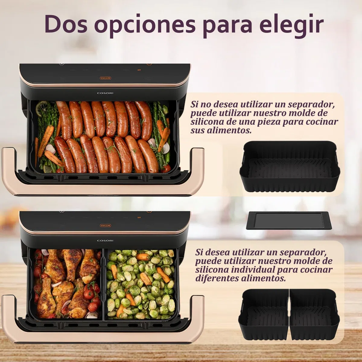 Accesorios Freidora de Aire, 3PCS Molde Silicona Freidora de Aire para COSORI Freidora de Aire Dual Blaze TwinFry 10L, Reutilizable Accesorios Freidora para COSORI 10L