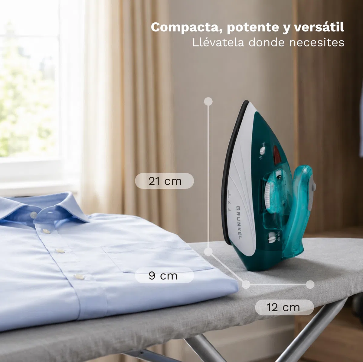 Grunkel - Plancha de Vapor de Viaje -PLV-900- Con Función Planchado en seco. Vapor Continuo y Golpe de Vapor Plancha de ropa para viajar con Sistema Control de Temperatura - 900W - Verde