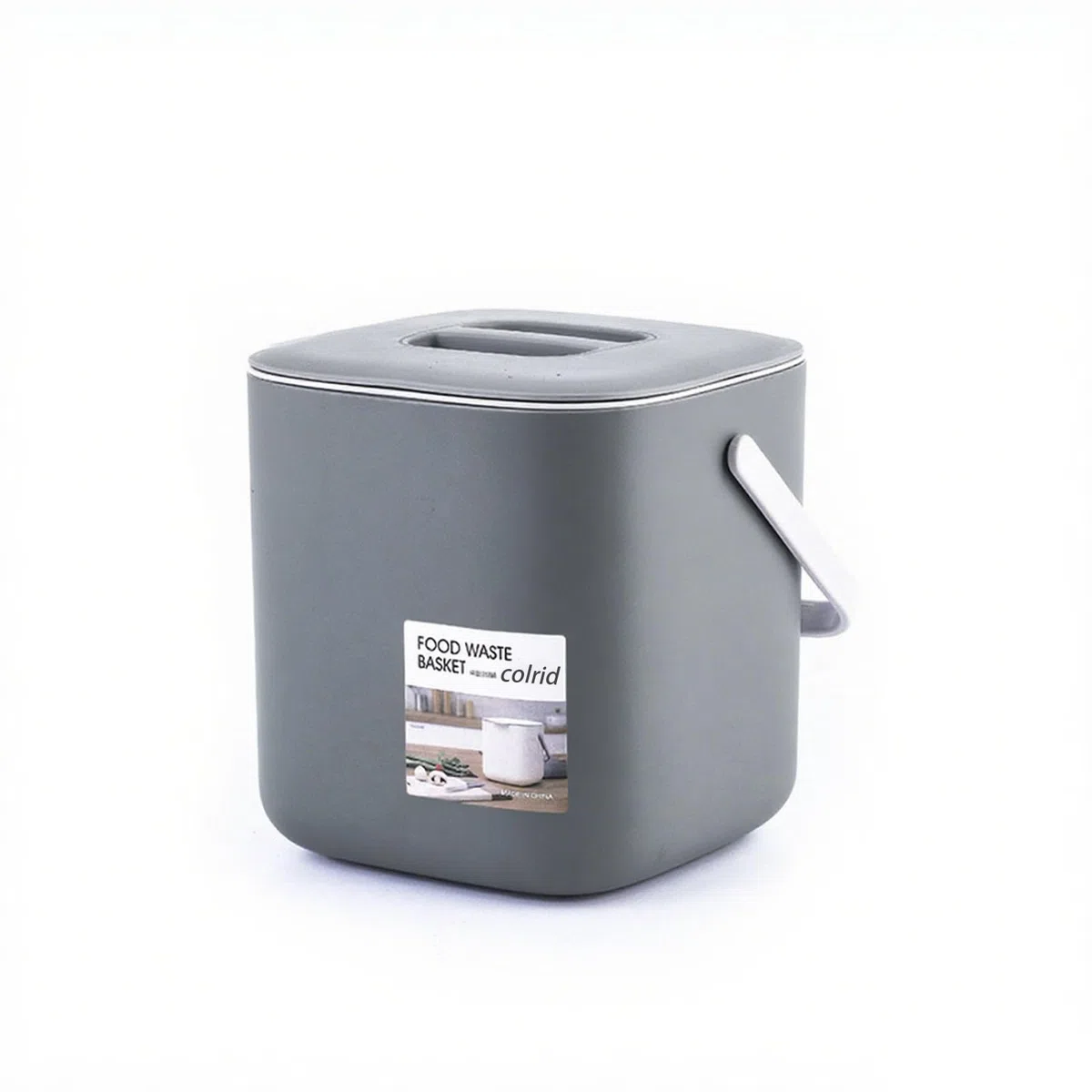 Cubo Compost Cocina 4L - Cubo Orgánico Apto Lavavajillas con Filtro Carbón Activo - Antiolor y Colador Integrado para Residuos Diarios (Gris)