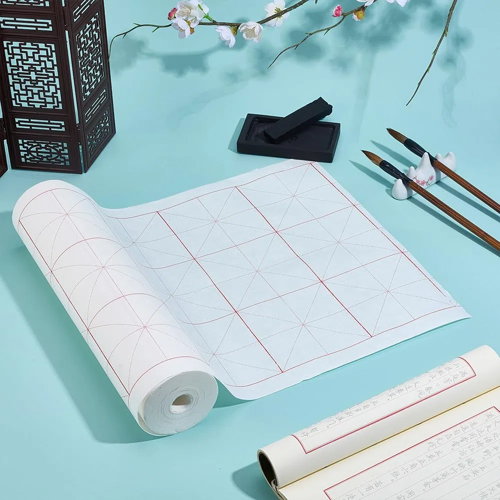 PH PandaHall Papel Xuan de caligrafía china, papel de arroz, papel de escritura Sumi con cuadrículas para principiantes, estudiantes, práctica de caligrafía japonesa, 10 cm, cuadrícula, 35 cm x 50 m,