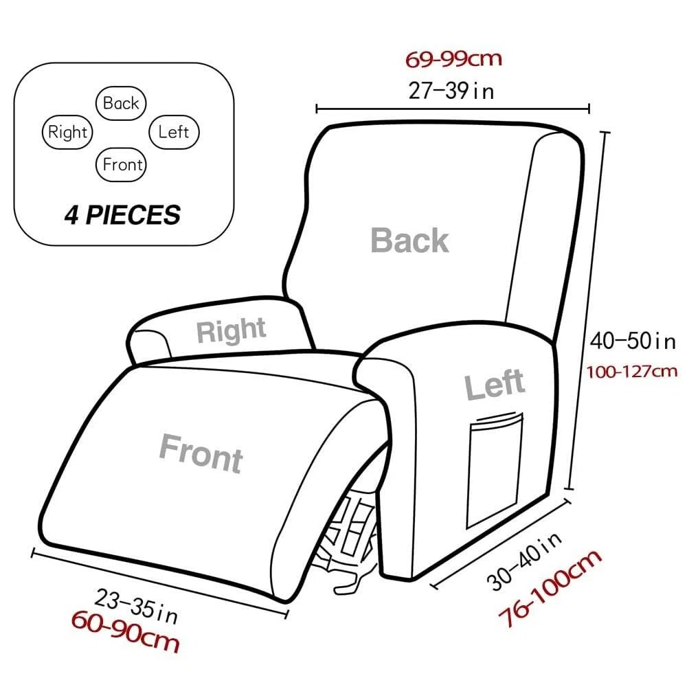 Fundas for sillones reclinables con Bolsillos for sillón eléctrico, 4 Piezas, elásticas, con diseño Floral, Antideslizantes, Protector de Muebles(A1)