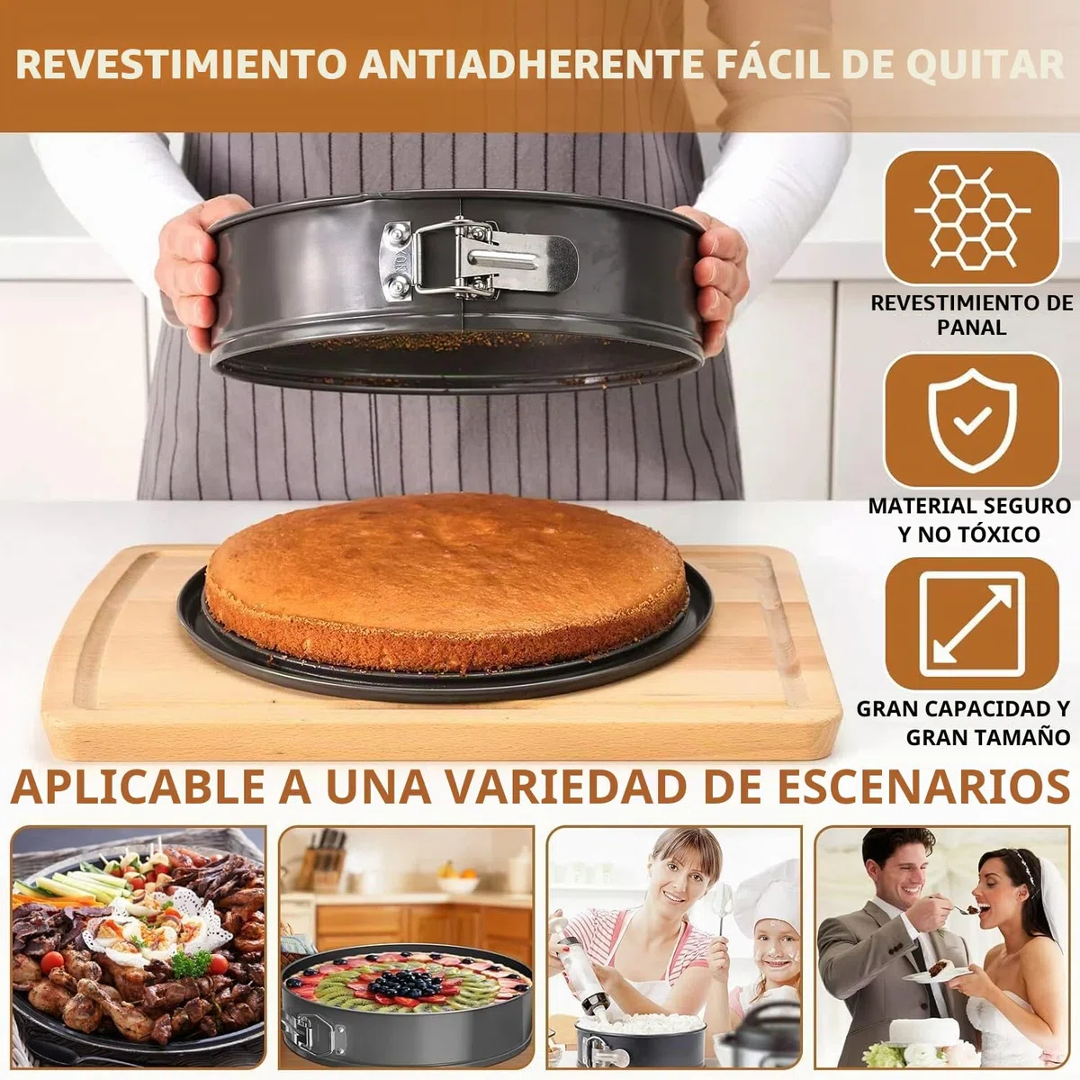 4 Piezas Moldes Reposteria, Desmontable de Molde Bizcocho 16/20cm redondos y 22/26cm cuadrados, Molde Tarta con Revestimiento Antiadherente para Cumpleaños/Bodas/Hogar
