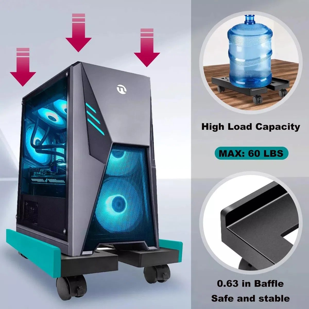 Soporte para PC bajo escritorio, soporte universal ajustable para CPU con ruedas