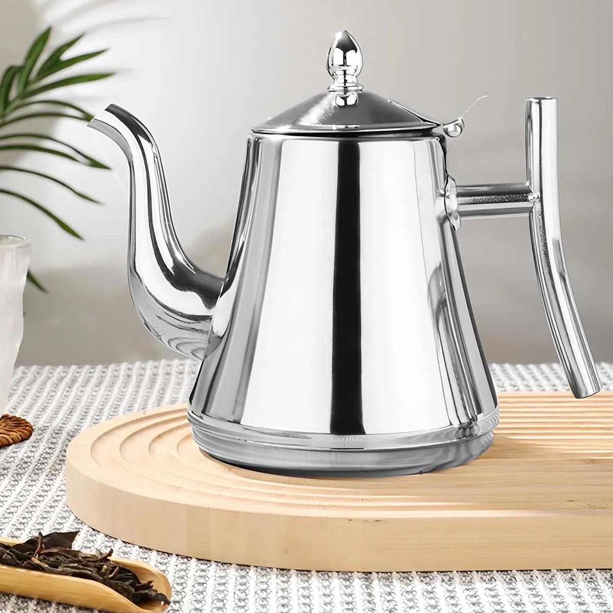 Tetera con colador, tetera de acero inoxidable con colador, jarra de doble pared con tapa, tetera de té, tetera para cocina de inducción, estufa de cerámica eléctrica de gas, 1 L