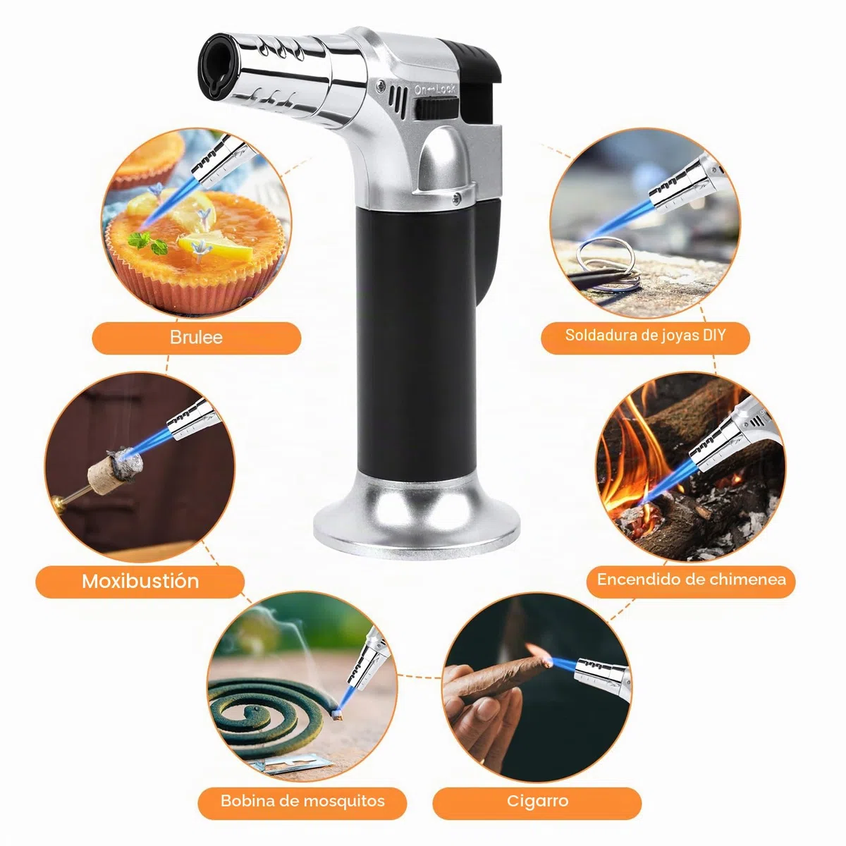 Soplete Cocina Recargable, Antorcha Butano Encendedor, Quemador de Flambeo, Mini Culinario Soplete con Cerradura de Seguridad para barbacóa Brulée Crema Cámping (Gas no Incluido)