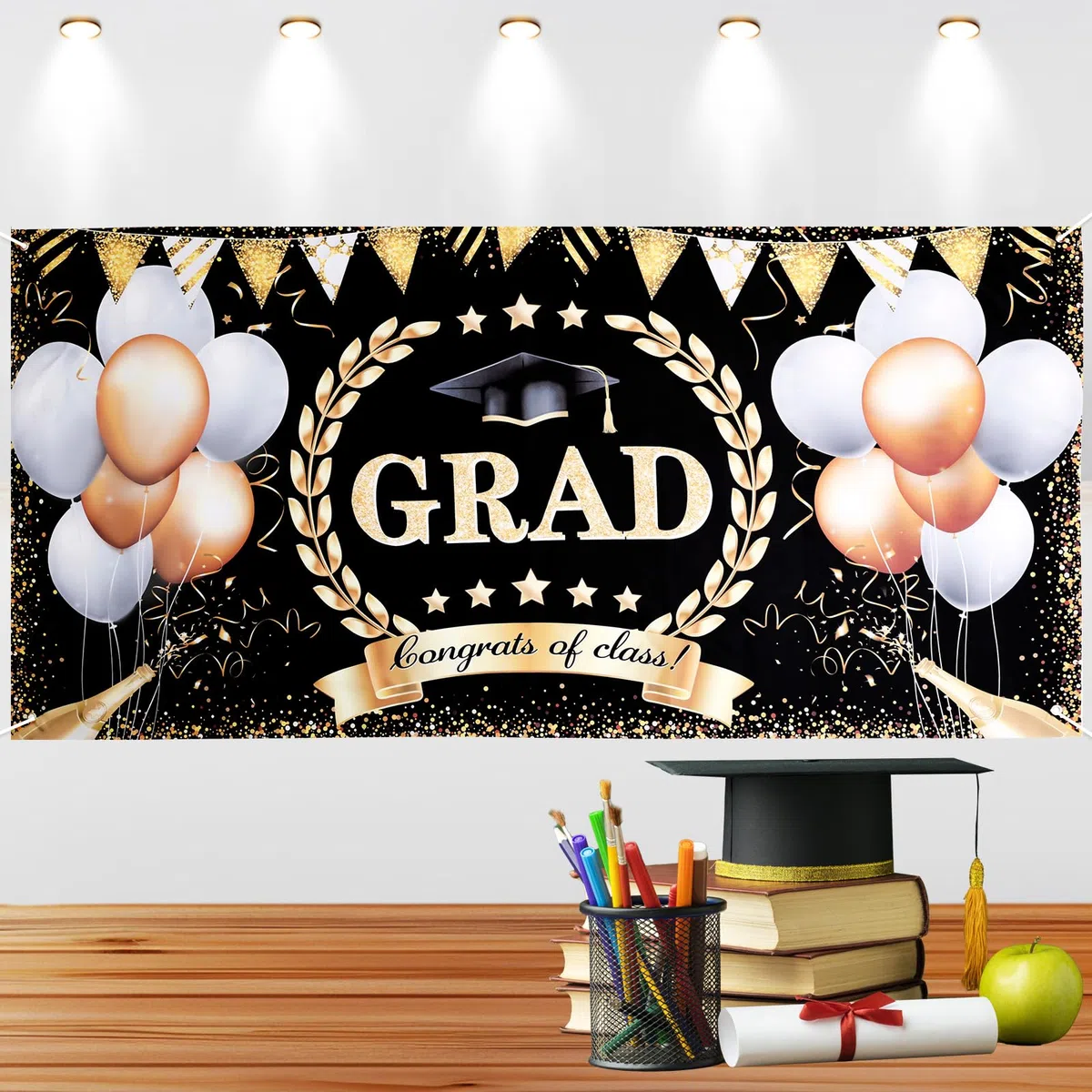 Gosknor 4 Decoraciones de Graduación 2025, 2 Cortinas para Puerta y 2 Pancartas de Graduación para Escuela Secundaria Universidad Interiores y Exteriores