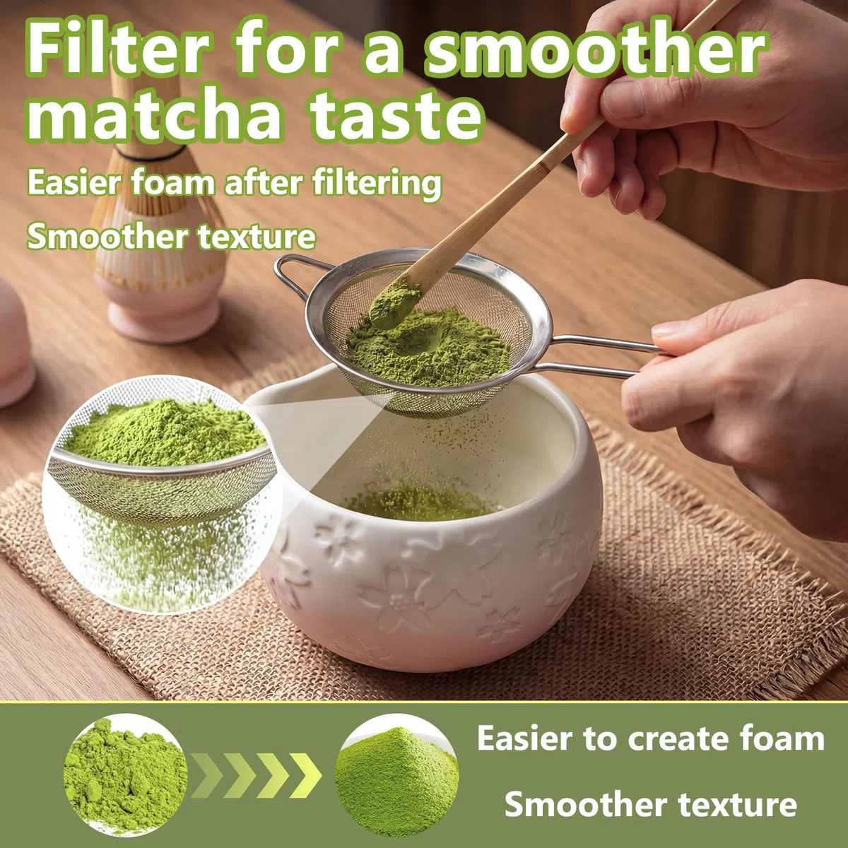 8 piezas Matcha Kit, Kit Té Matcha Con Cuenco Pico Matcha, Batidor Matcha,Cuchara, Tamiz, Soporte para Batidor, Kit Matcha Completo Regalo para Amantes el Matcha, Blanco Rosa