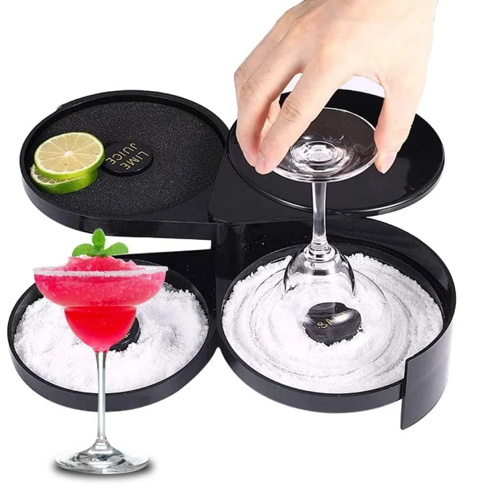 Rimmer de Vidrio para Cóctel, ABS y Esponja, Bandejas Giratorias de 3 Niveles, Herramienta de Camarero para Bar y Fiestas