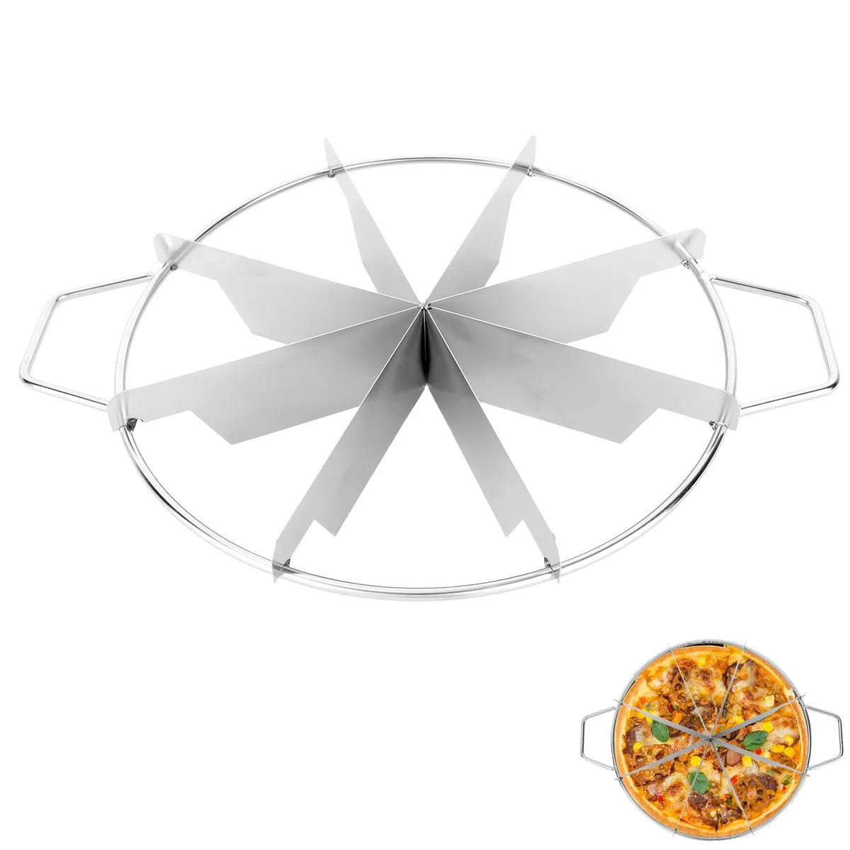 Cortador de Pastel de 8 Rebanadas, Divisor Redondo Acero Inoxidable con Asas Laterales Ideal para Porciones Uniformes en Panaderías y Uso Doméstico