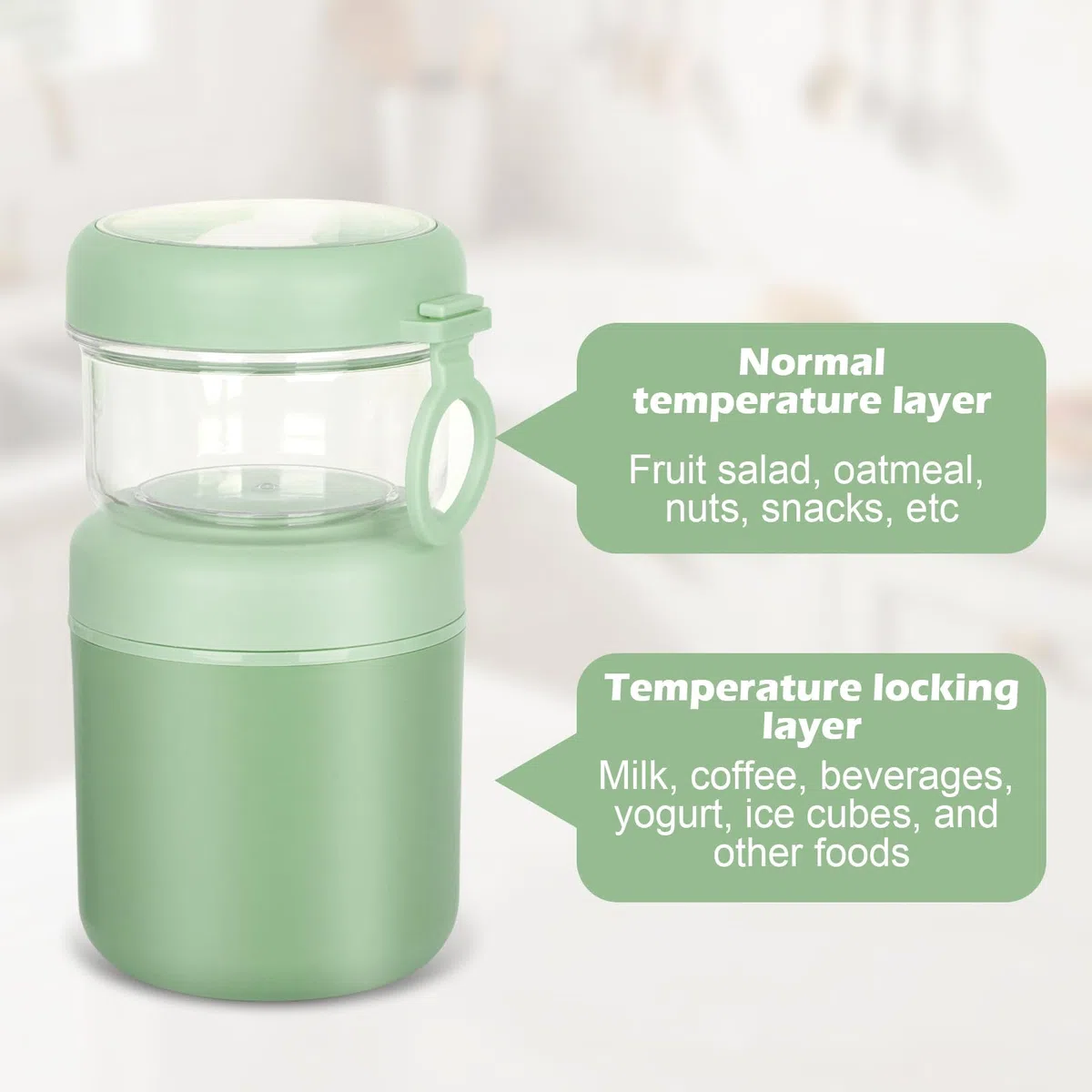 Tazón grande de acero inoxidable para cereales para llevar, taza de yogur 530 ml + 330 ml Tazón de almuerzo portátil a prueba de fugas para cereales, yogur, ensalada, arroz y avena (Verde)