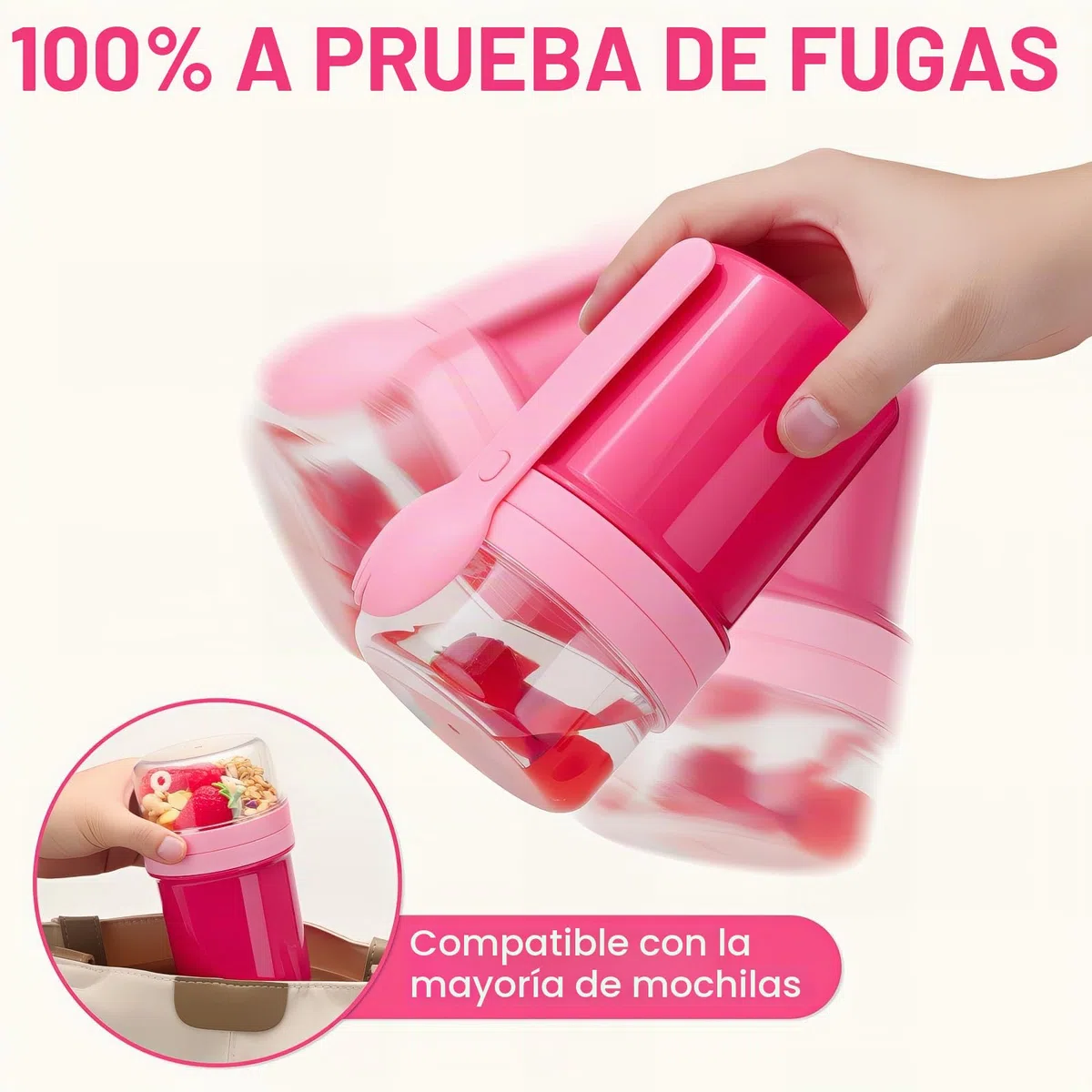 Bugucat Taza para Cereales 450ML+250ML, Taza de Yogur Recipientes para Cereales para Llevar con Tapas y Cuchara, Reutilizable Porta Yogur Vaso Portátil Taza de Cereales con Recipiente para Ensaladas