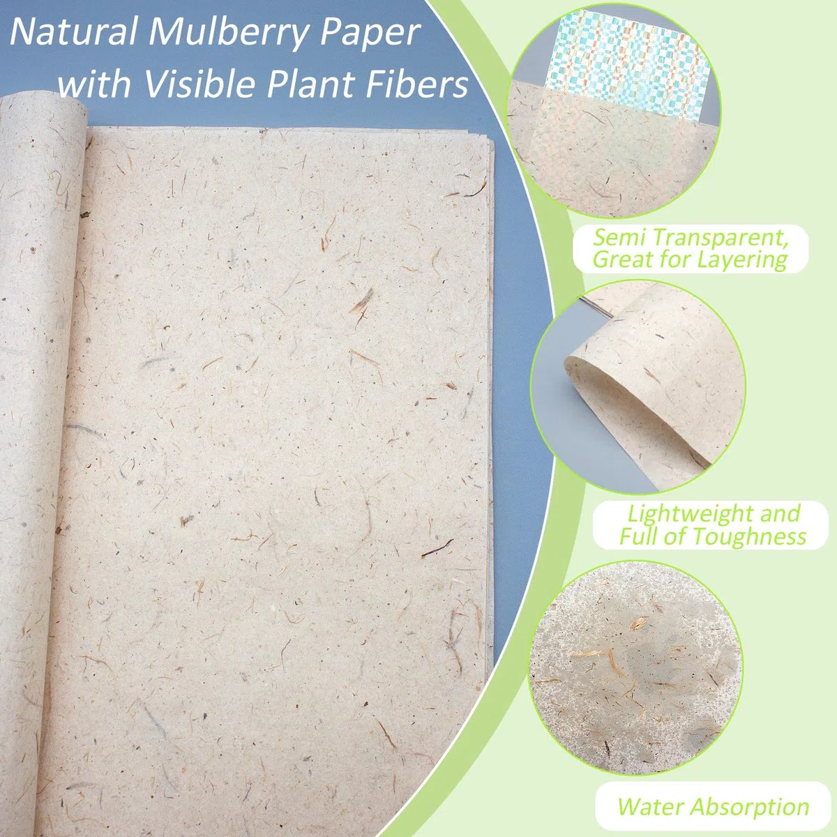 Anvin Papel de morera natural A4, 50 hojas visibles, papel de arroz de fibra imprimible, hojas de papel de seda para escribir, pintar, hacer tarjetas, manualidades (21 x 29,7 cm, yute