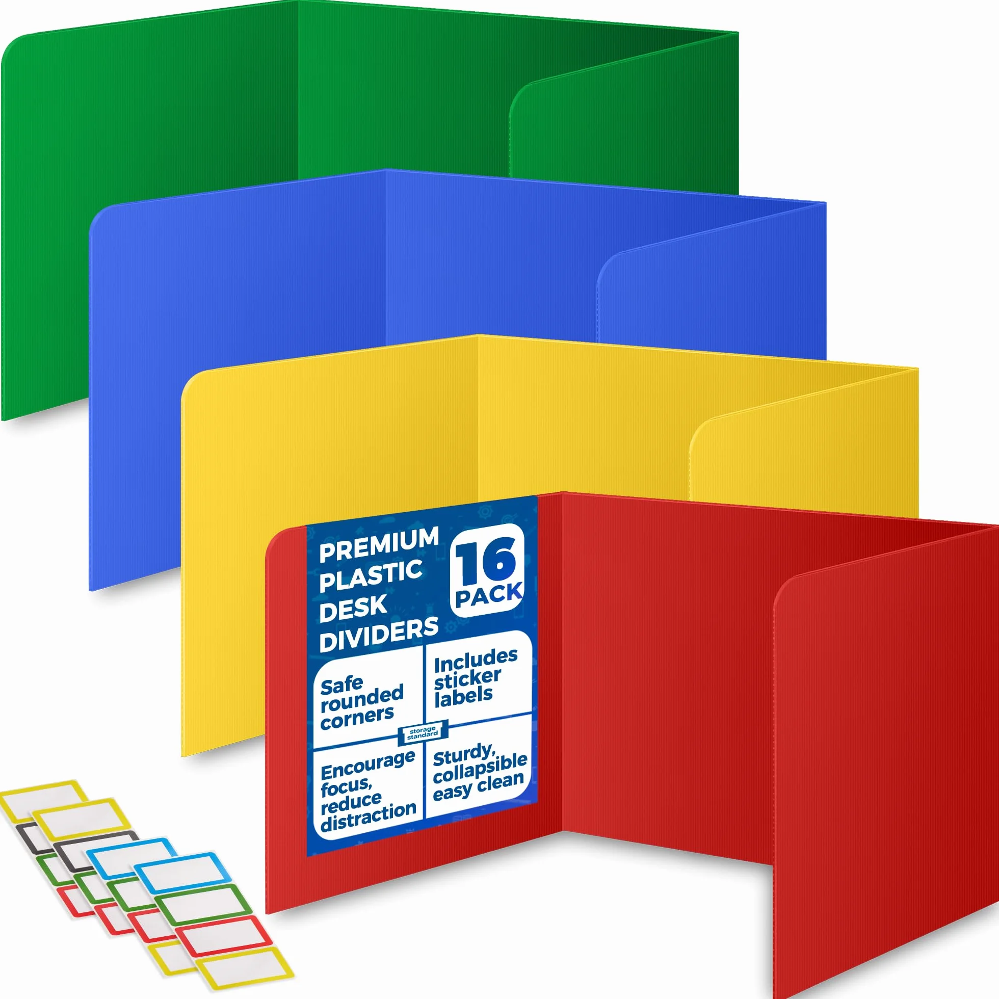 Paquete de 16 separadores de escritorio para estudiantes, divisor de plástico duradero e impermeable, carpetas de aula, suministros para profesores, tableros de plástico fáciles de limpiar para