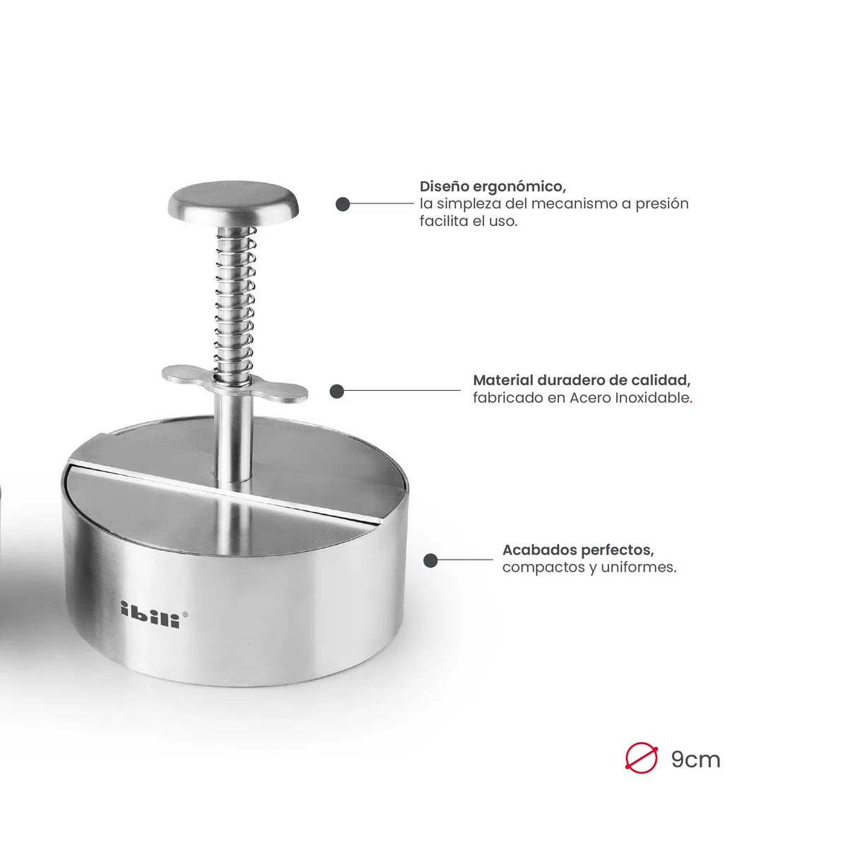 IBILI - Molde para Hamburguesa I-CHEF, 9 cms de diametro, Acero Inoxidable