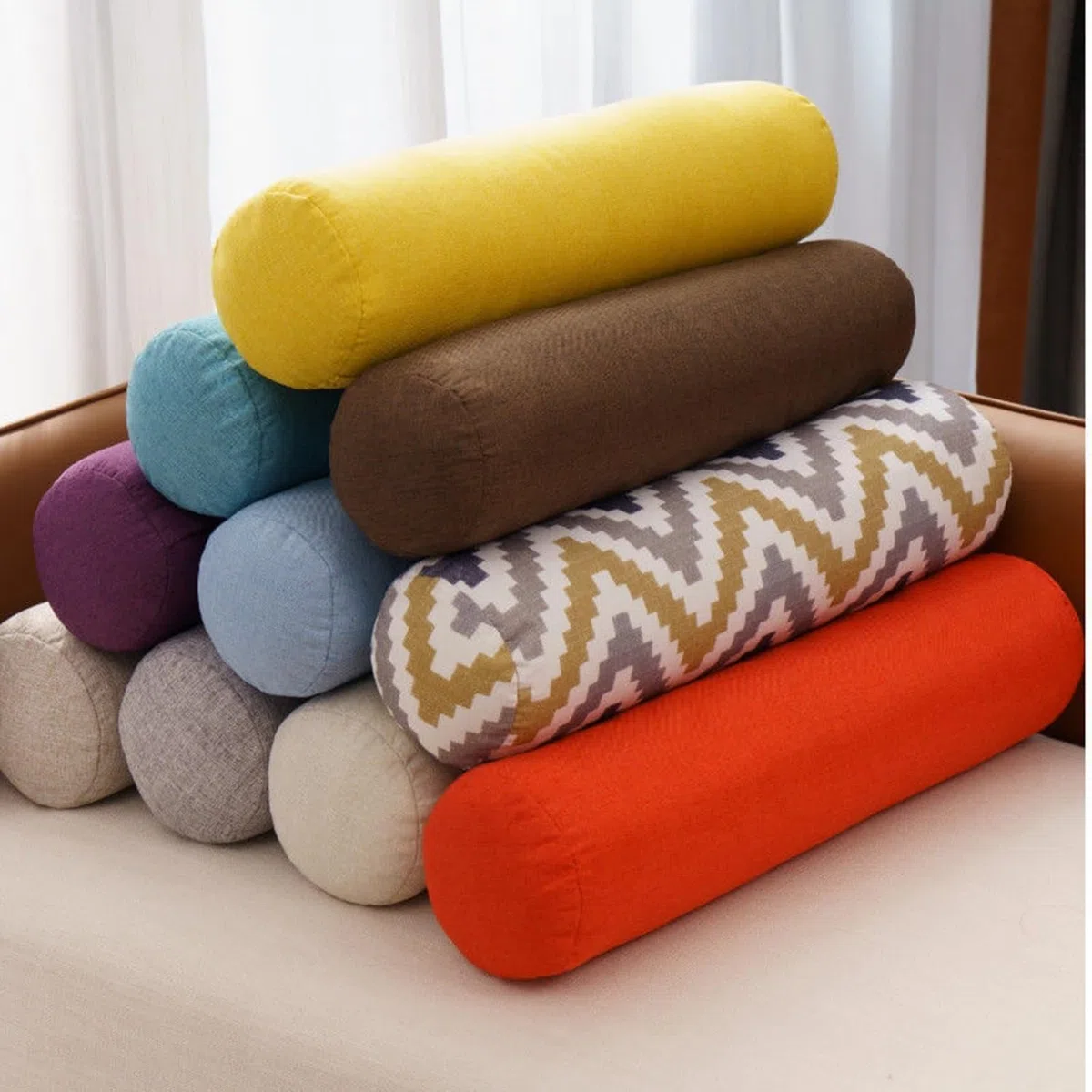 Genérico Almohada Cilíndrica Multiusos 15x60 20x80 20x120 cm Cojín Cervical, Lumbar y Rodillas - Tela de Lino - Funda Desmontable y Lavable(Café Ligero,20x60cm)