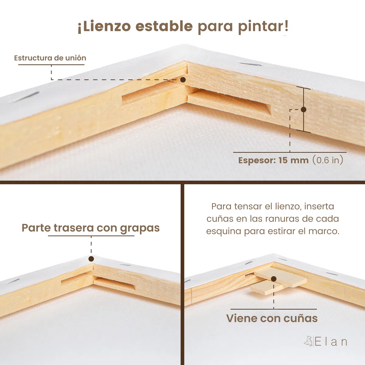 Elan Lienzos Preestirados 30x40, 6-PACK 100% Algodón Lienzos para Pintar Pequeños, Canvas para Pintar 280GSM, Lienzo 30x40, Painting Canvas