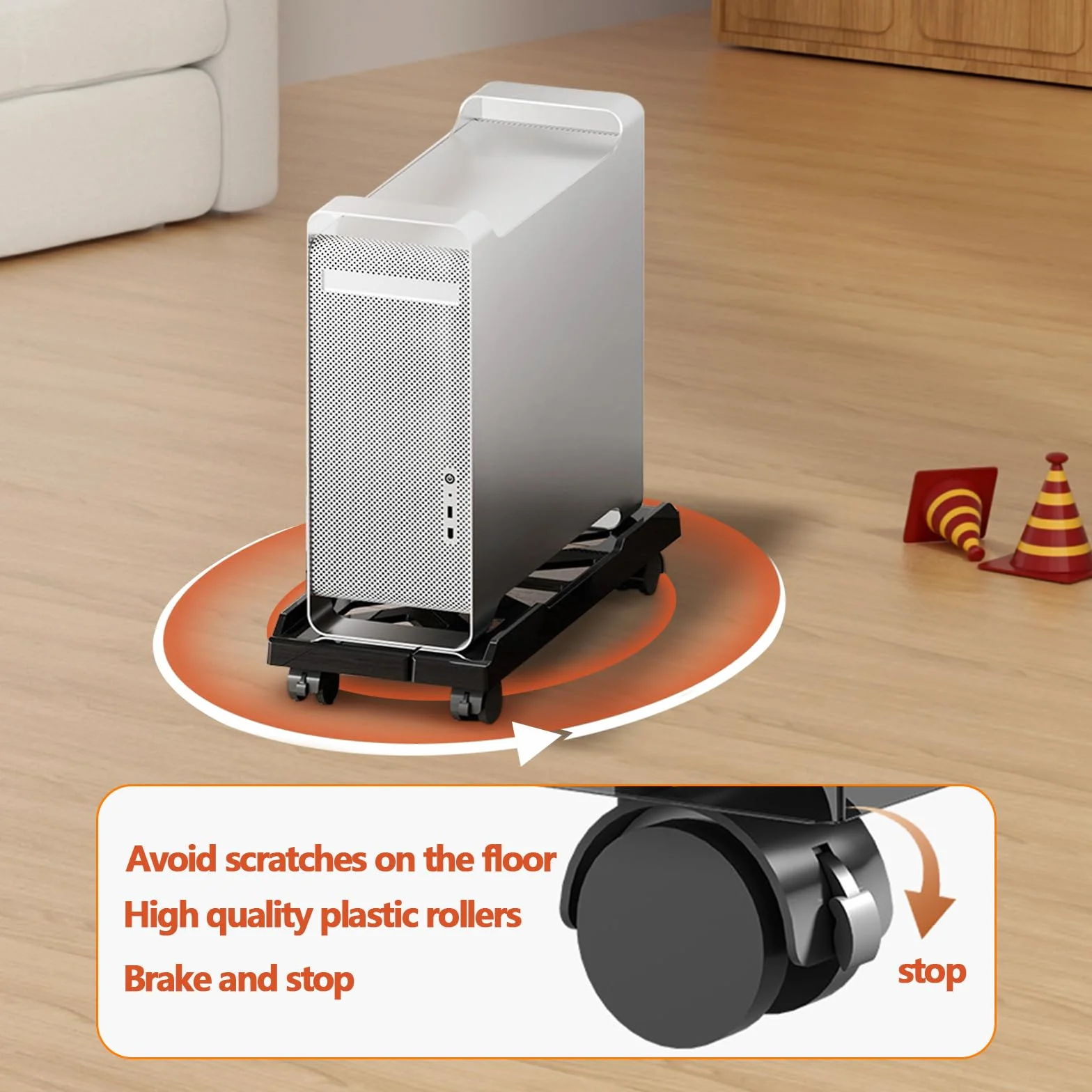 Eymobad Soporte para CPU para PC, Soporte Ajustable para Torre de Computadora, con Ruedas Giratorias y Bloqueo, Carro de CPU para Debajo del Escritorio (Blanco)