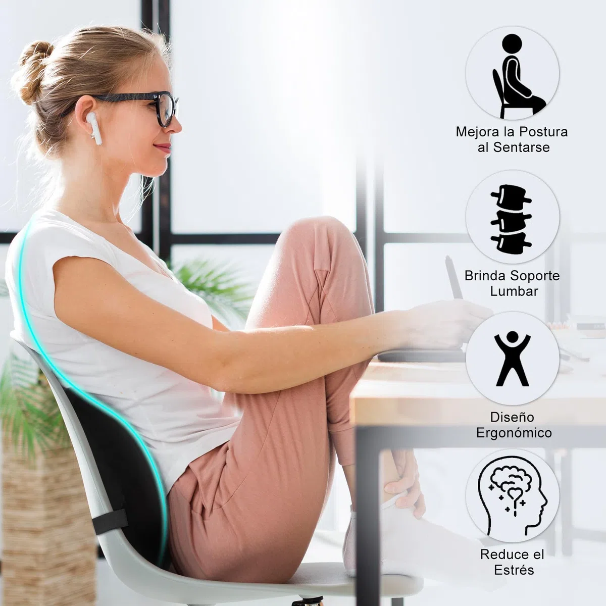 Cojin Lumbar Coche, Cojin Lumbar Silla Oficina Ergonómico, Almohada Lumbar con Esponja Memoria, cojín de Soporte Lumbar, Respaldo Lumbar para Silla Oficina, Coche, Negro