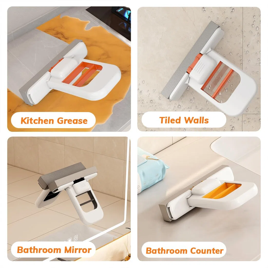 Mini Trapeador Portátil, fregona autoescurrible, mini mopa, Húmeda y Seca, Perezosa, Con Cabezal de Espuma de Repuesto, Adecuada para Baños, Cocinas, Mesas y Superficies de Cristal (15x3x13 cm)