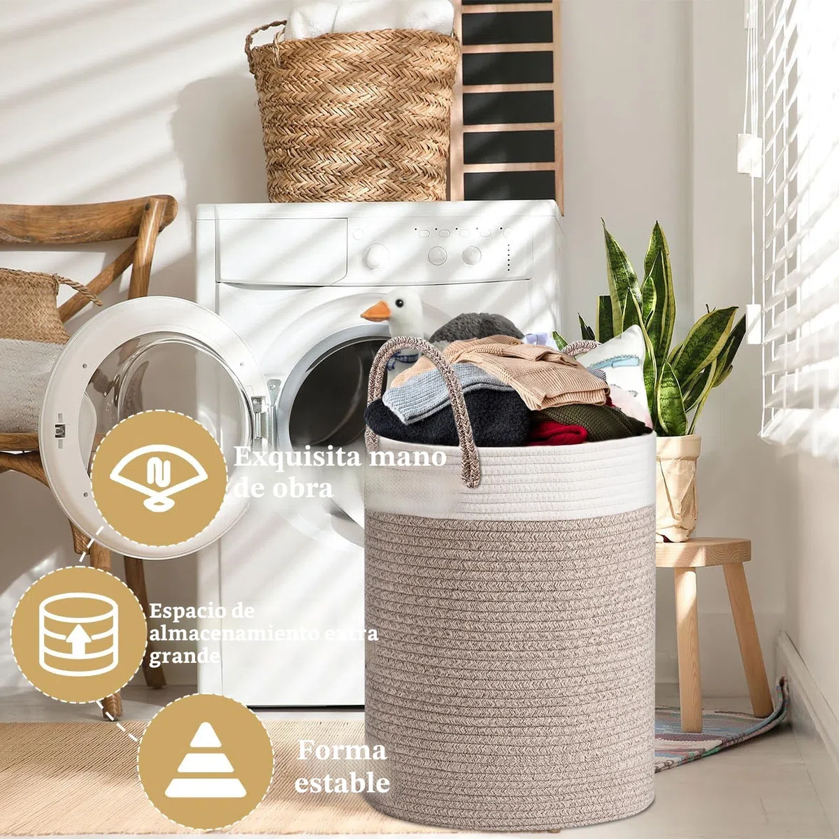 ZLPBAO XXL Cesto Ropa Sucia Trenzado de Algodón con Asa, 40L Cubo Ropa Sucia para Lavadero Habitación Infantil Salon Baño, Decorativas Cesta Para la Ropa Sucia para Almacenamiento