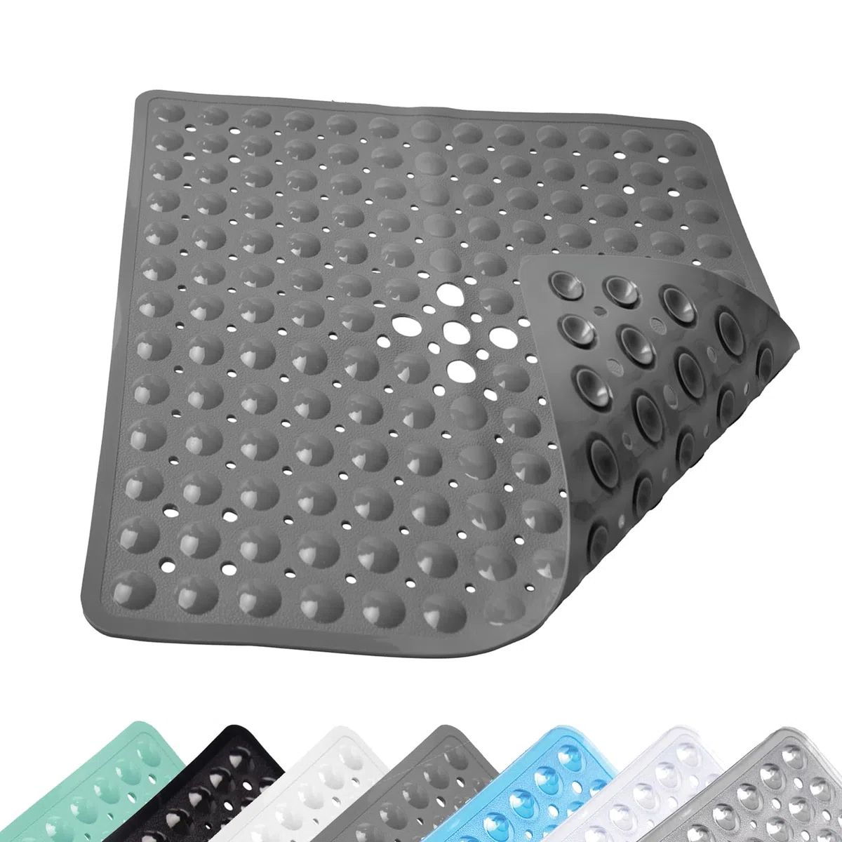 Alfombra de Ducha Antideslizante, 53 x 53 cm Alfombra Antideslizante con Ventosas, Alfombrilla de Ducha Cuadrada para Sauna, Alfombrilla de Baño con Agujeros de Drenaje, para Saunas, Gris