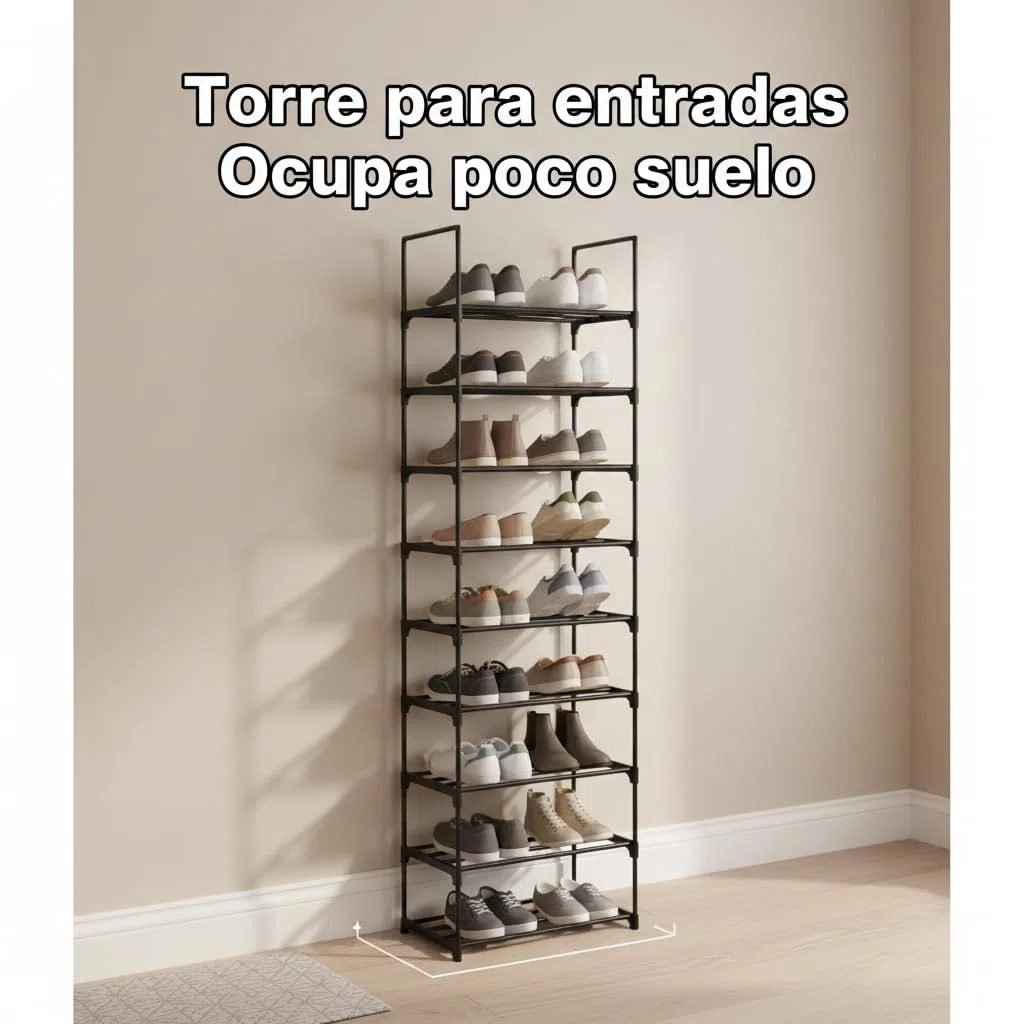 Pincho Zapatero Estrecho, Organizador Zapatos, Shoe Rank, Zapatero Plastico, Zapatero Vertical, Estanteria Zapatos con 10 Baldas, Estanteria de Pie, Shoe Organizer, Organizador Armario - Negro