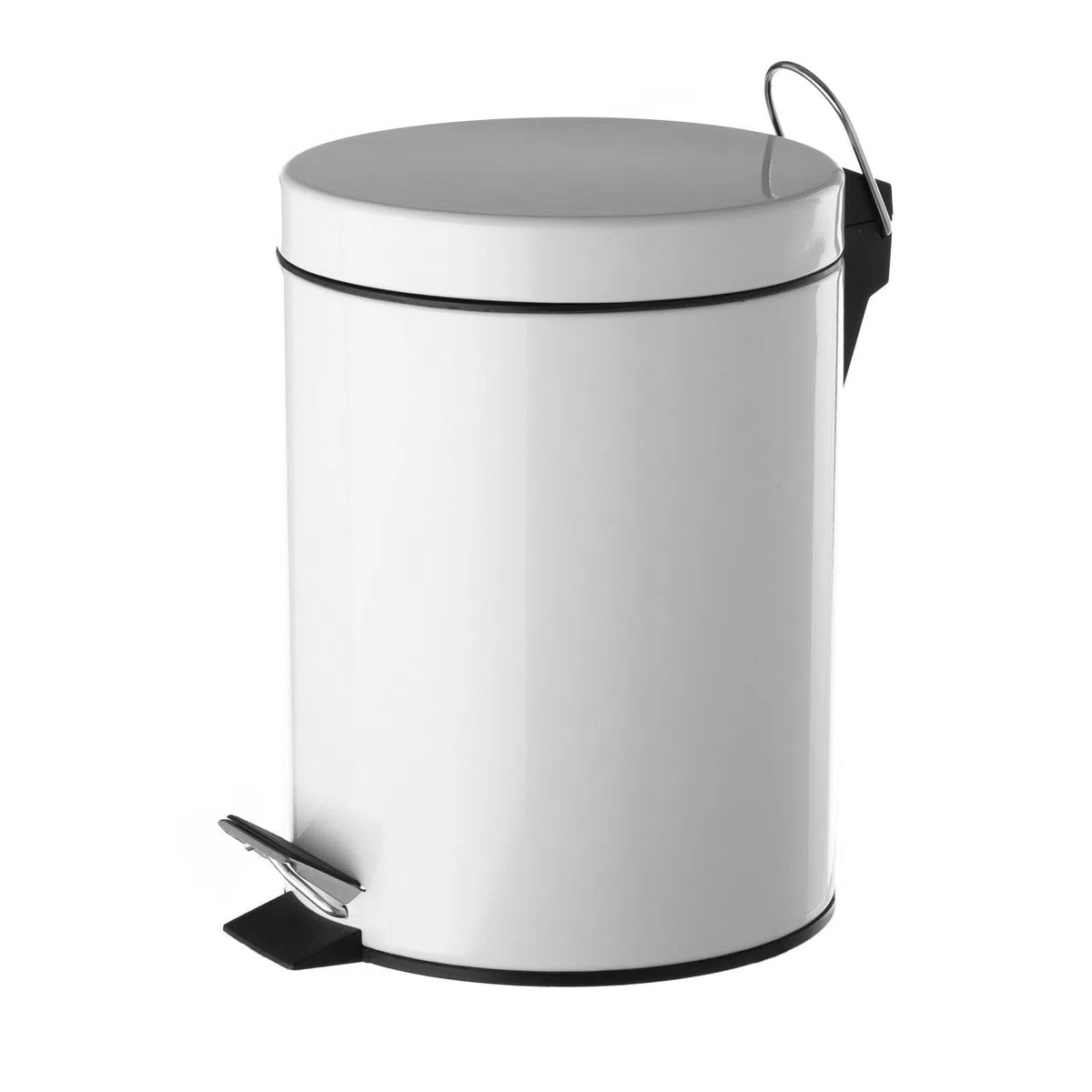 LOLAhome - Papelera Redonda de 5 litros de Pedal de Metal Blanco para Baño - Cubo Interior Extraíble y Acabado Satinado
