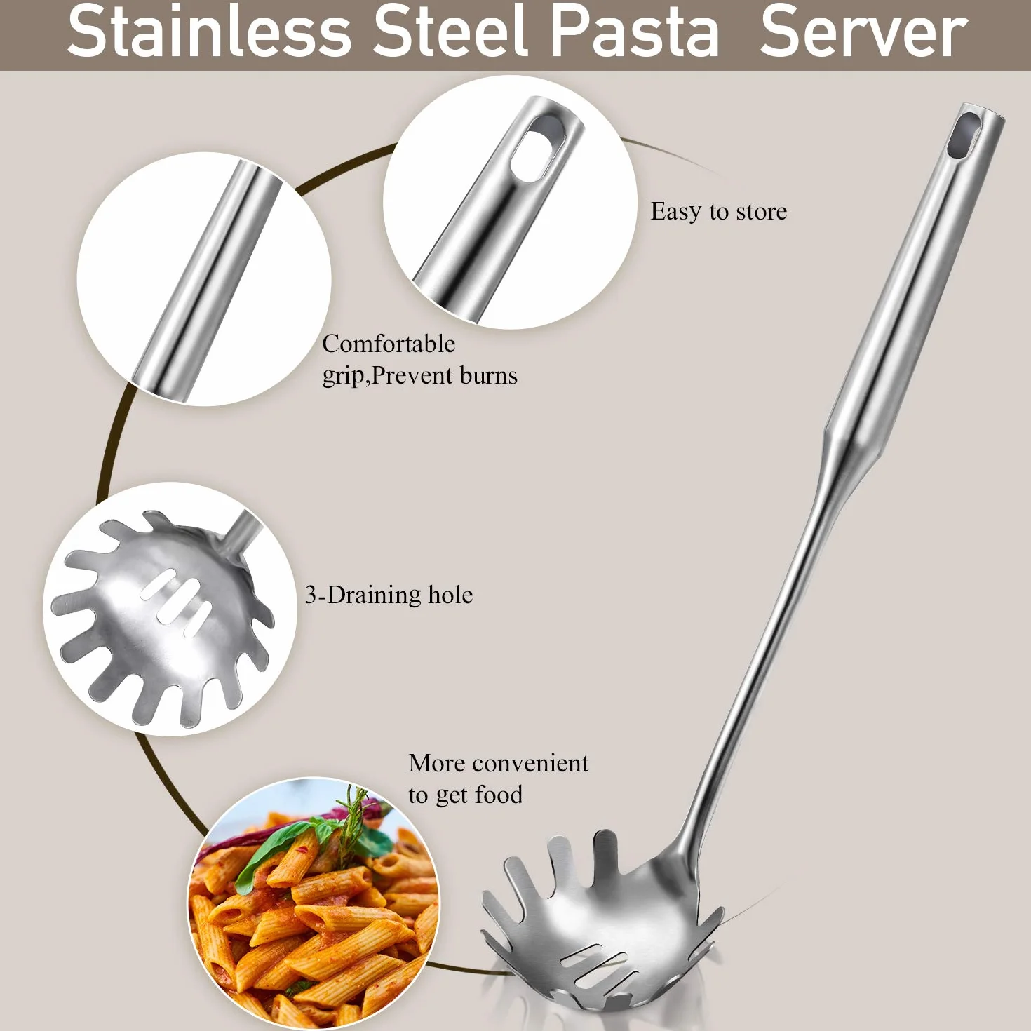 2 Cuchara de Espagueti Utensilio Grande para Servir Pasta Pinzas de Acero Inoxidable de 9,4 Pulgadas y Tenedor para Pasta de 13,6 Pulgadas con Mango de Vacío Servidor con Diseño de Agarre