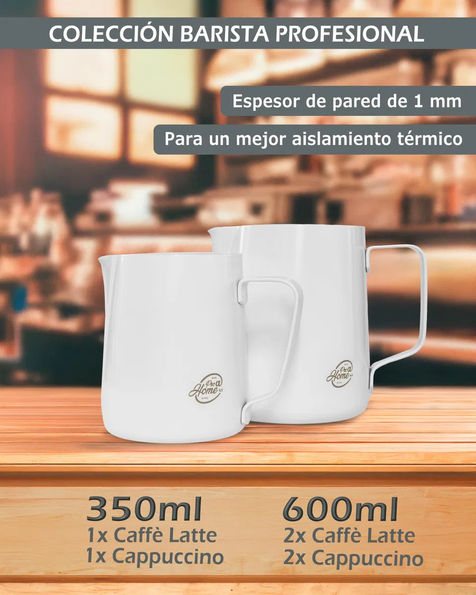 Jarra leche barista de acero inoxidable blanca 600ml (también en 350ml) con lápiz de latte art/Jarra para espumar leche en caja de regalo
