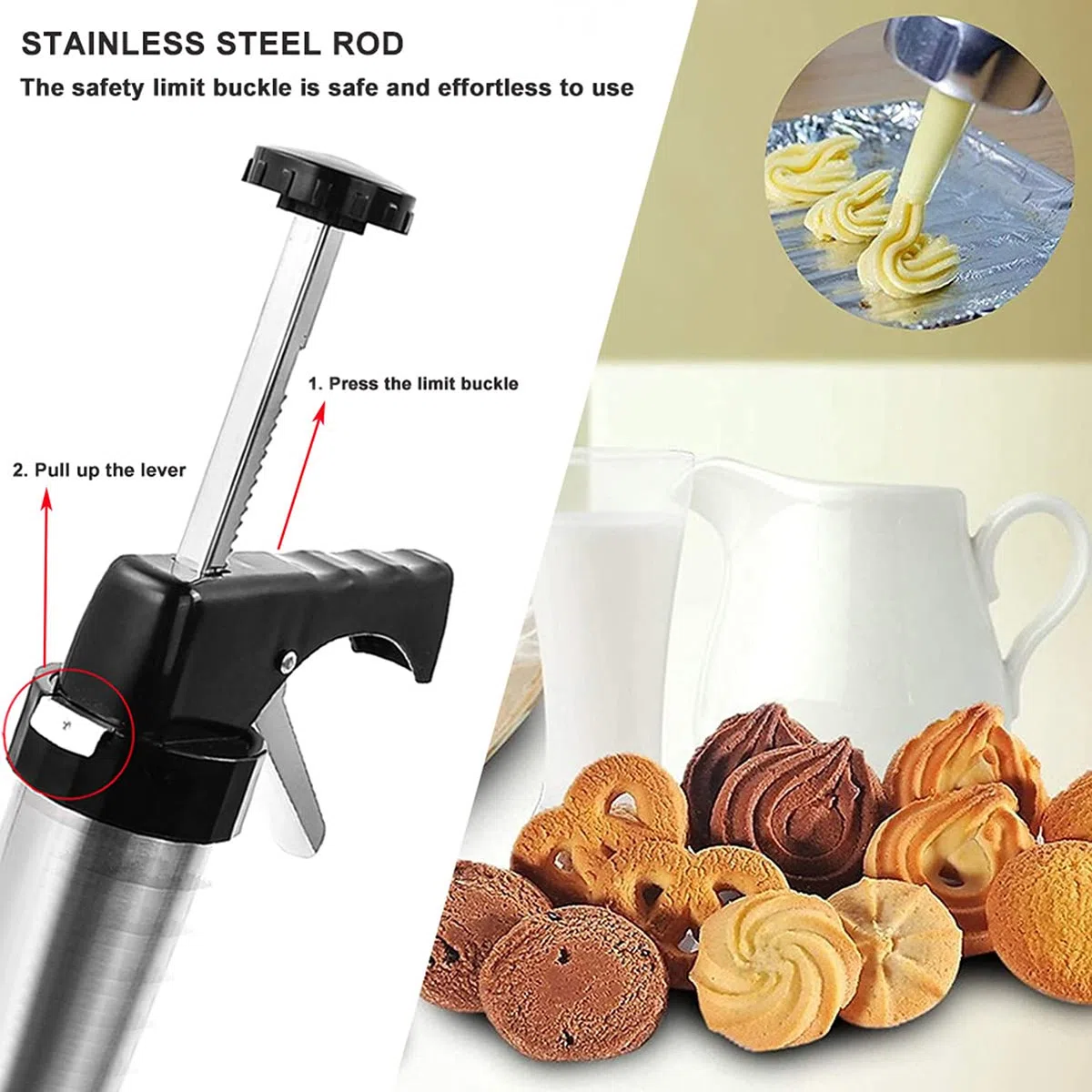 Inyector de Relleno para Galletas, Pistola de Acero Inoxidable para Decorar Pasteles con 8 Piezas de Flores y 8 Bocas de Decoración