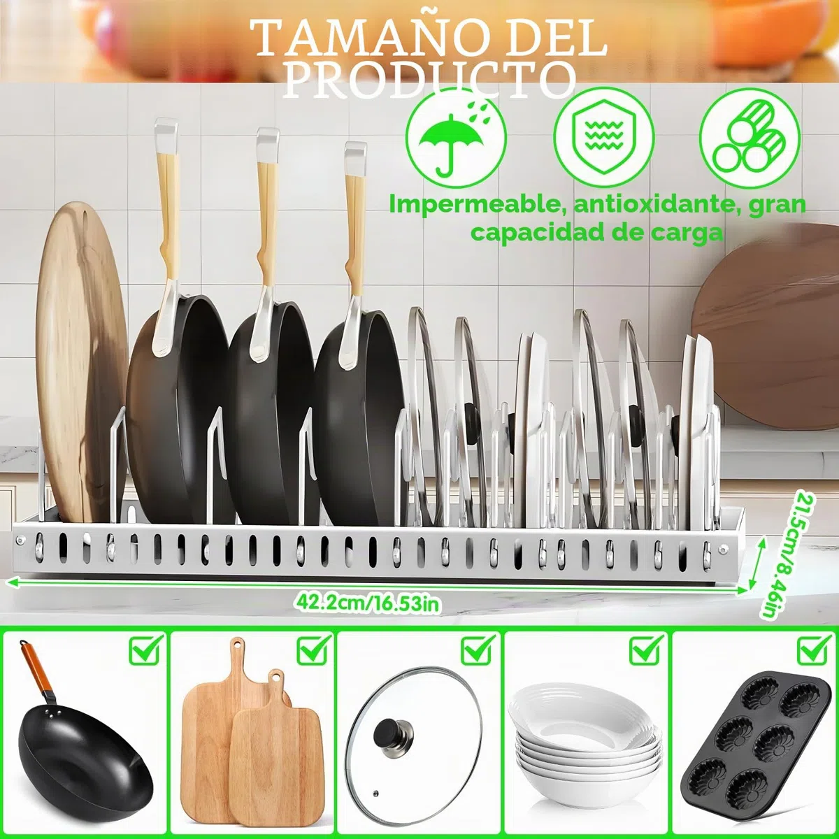 ZLPBAO Organizador para tapas de ollas y sartenes, extraíble con 12 compartimentos ajustables, organizador de cocina, almacenamiento para tapas de ollas, soporte para sartenes para cajones, Blanco