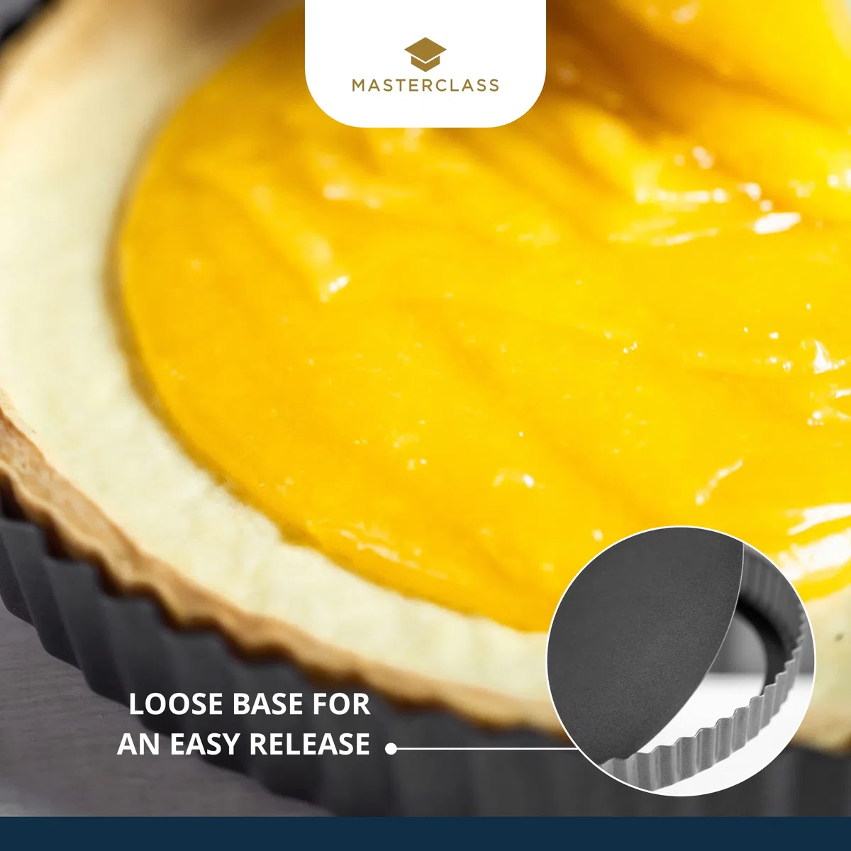 MasterClass Molde antiadherente para tartas y quiches, sin PTFE, PFOA ni BPA, de acero al carbono estriado de 1 mm de grosor, redondo de 25 cm (10"), gris