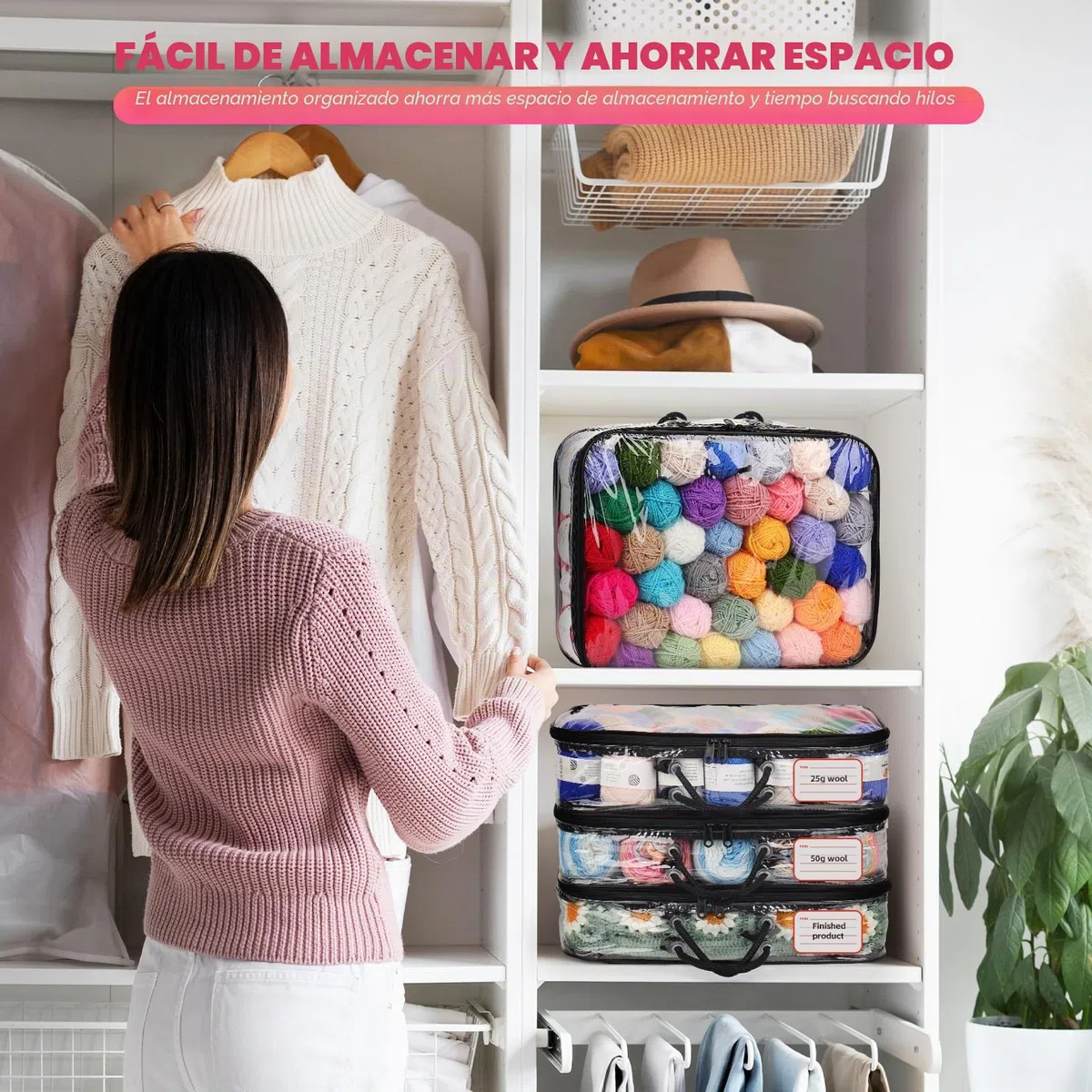 Coopay Organizador de almacenamiento de hilo transparente, 3 unidades, bolsas de almacenamiento de hilo de 12 x 16 x 4 pulgadas, organizador de almacenamiento de punto a prueba de polvo con