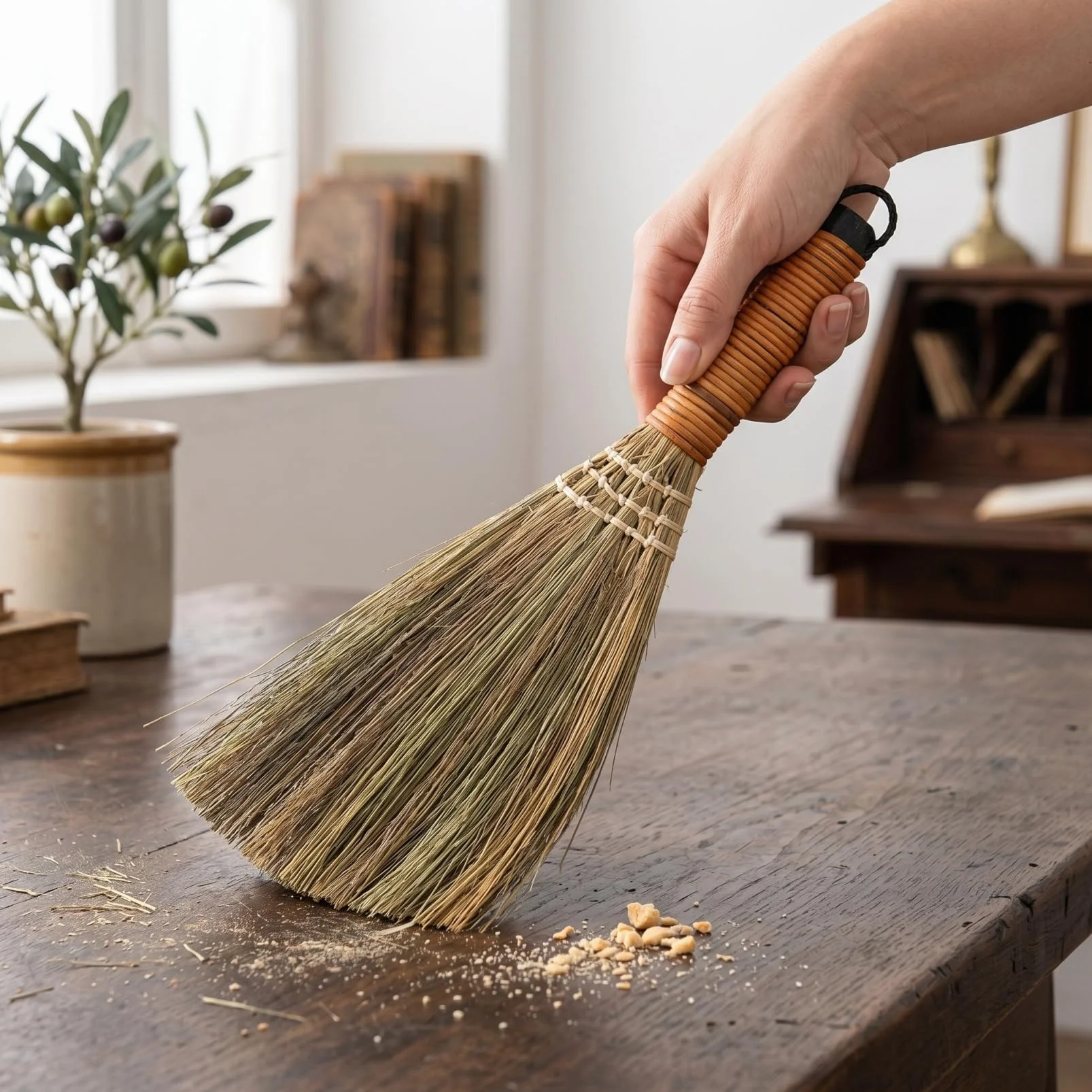 SHINEOFI Mini Escoba de Mano de Paja de 31cm para Limpieza de Escritorio 2pcs Cerdas Duraderas para Eliminar Polvo en Habitaciones y Escritorios