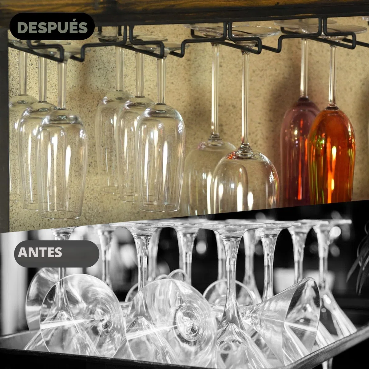 MXTIMWAN 4 Filas Soportes para Copas de Vino de Metal, 2 Piezas Colgador de Copas Invertido, Estante de Almacenamiento de Metal, para Bar Restaurante Cocina