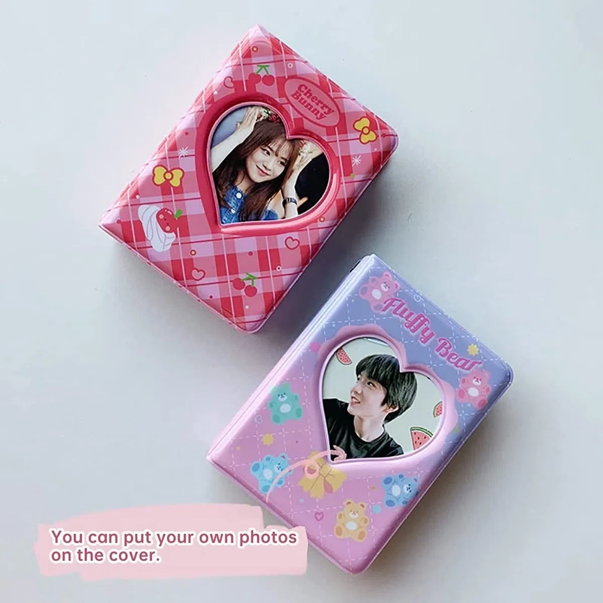 40 Bolsillos 3 Pulgadas Mini álbum de Fotos con Colgante, Oso Morado Amor corazón Hueco KPOP Photocard Titular Libro y Tarjeta de Nombre para cámara Fujifilm Instax