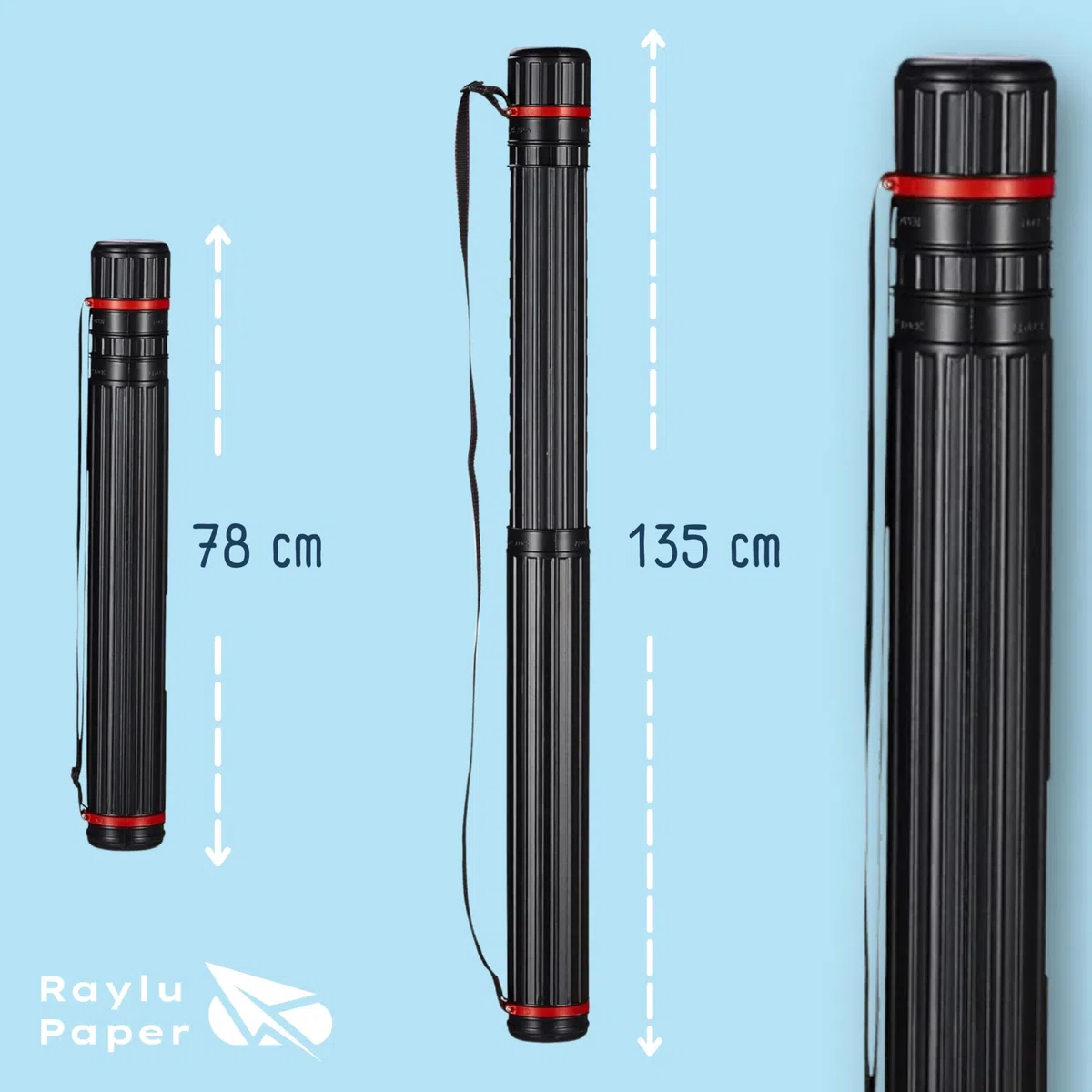 Raylu Paper - Tubo Portaplanos, Tubo de Plástico Extensible para Guardar Planos, Lienzos y Posters, Tubo Portadocumentos con Correa para Artistas, Trabajo y Universidad