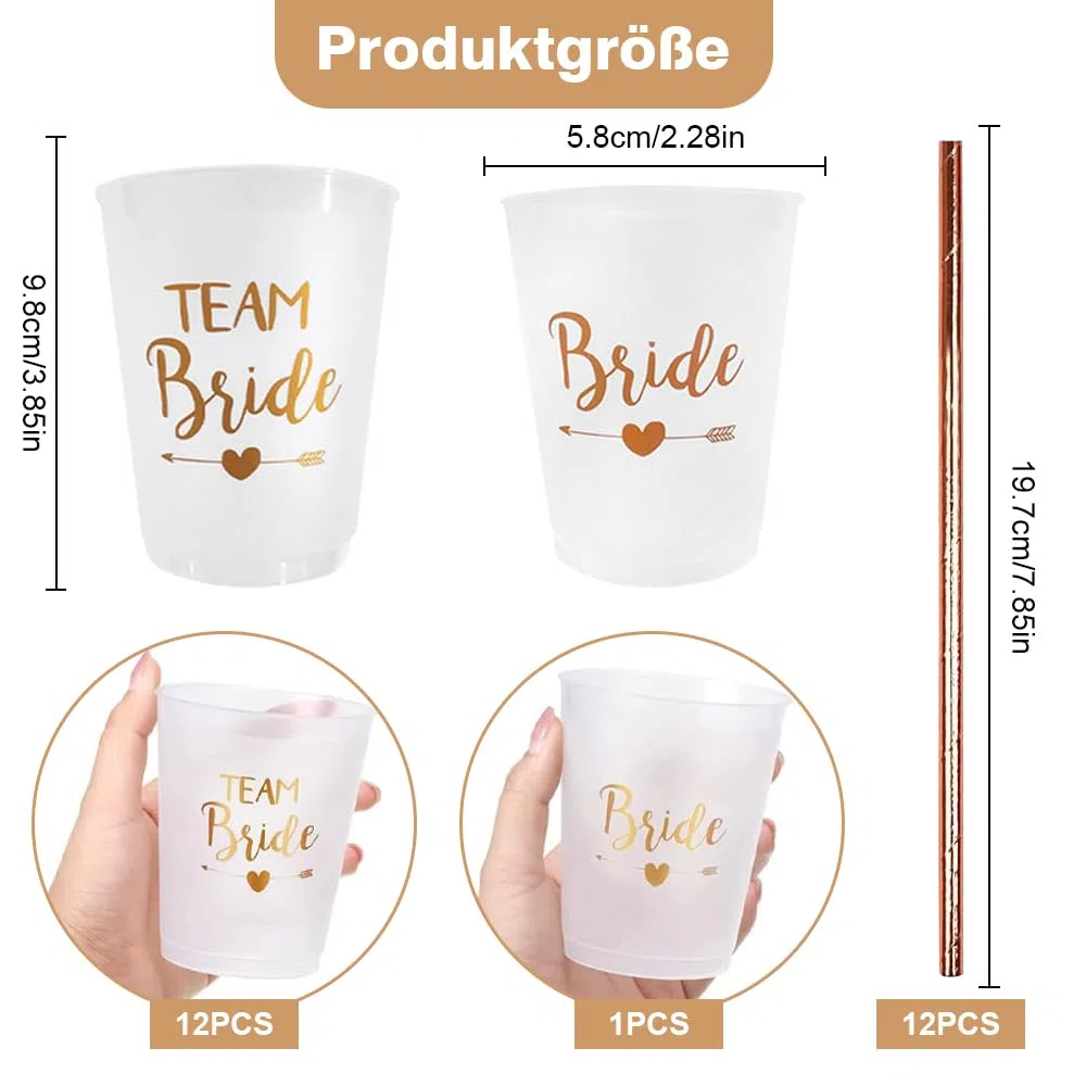Juego de 12 tazas con 12 pajitas, taza JGA reutilizable Team Bride Bachelorette Party Cup Bride Team Tazas para Bridal Shower Compromiso despedida de soltero