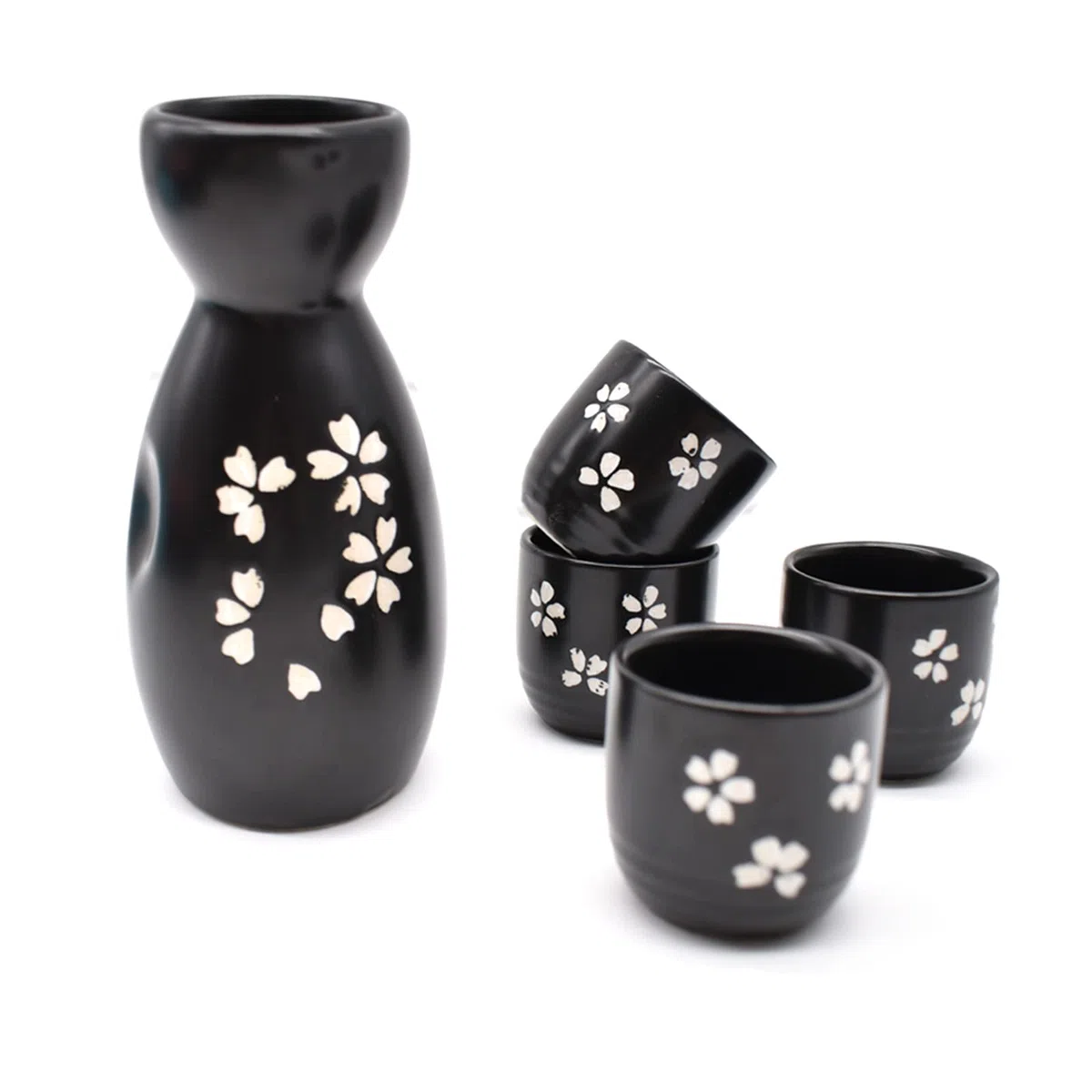 Sake Set,5 Piezas Sake De CerÁMica Japonesa Tradicionales Botella De Sake Porcelana Cups Tazas De CerÁMica Manualidades Regalo(Negro)
