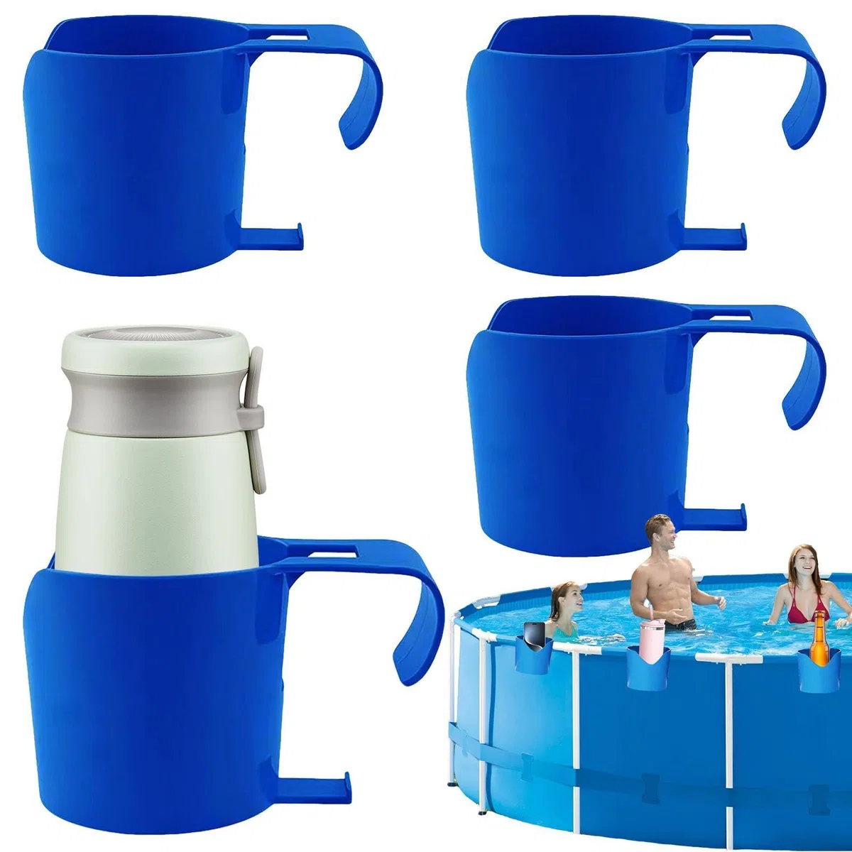 Soporte para Bebidas de Piscina,4 Piezas Portátil Y Ahorro De Espacio | Clip de Borde para Piscina portavasos | para Botella, Bebida, teléfono, Llave, Gafas de Sol, Exterior, jardín, Verano, Viaje