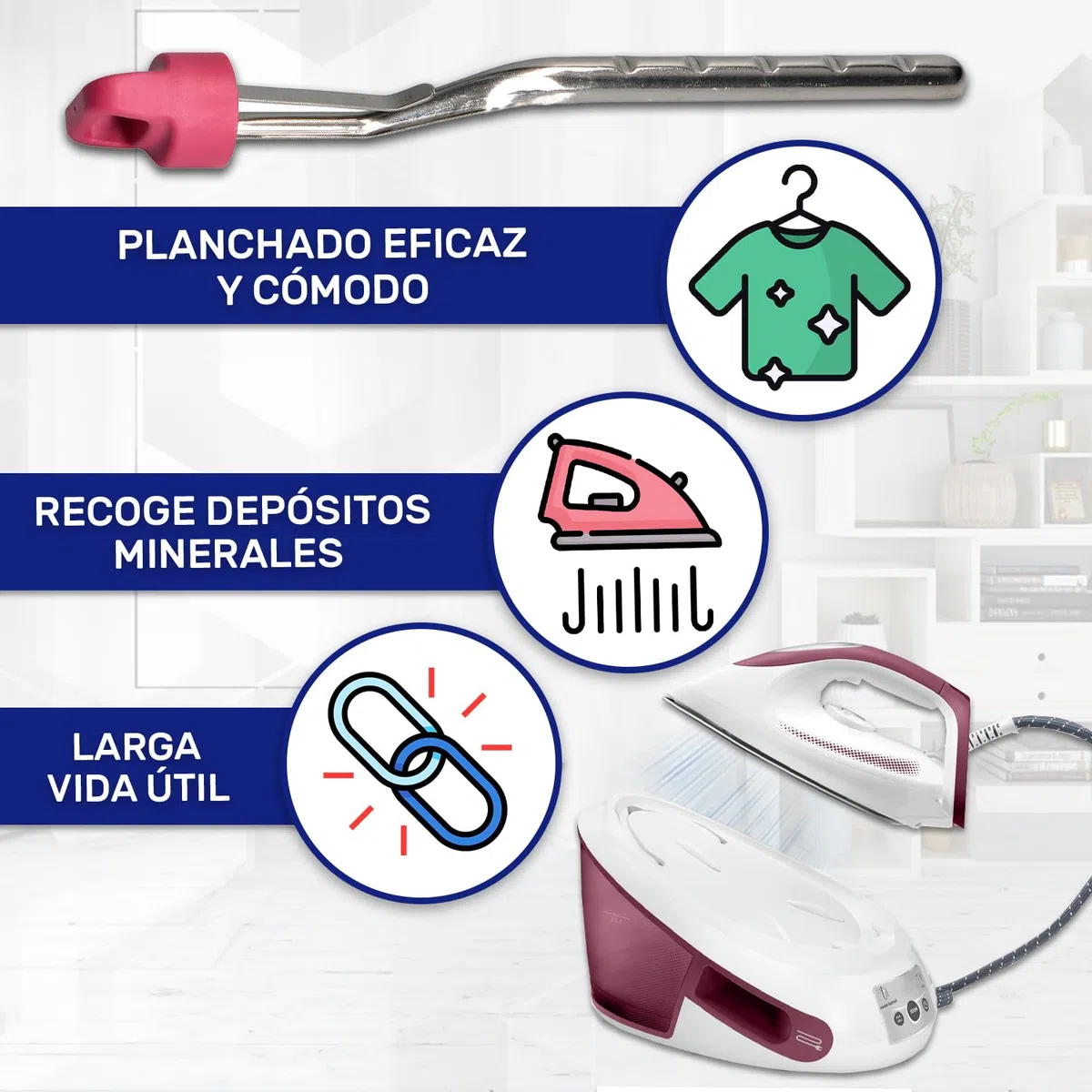 Varilla Descalcificadora para Centro Planchado con Código Original CS-00112641 para Tefal para Moulinex - Garantía de 10 Años - MONTERAL