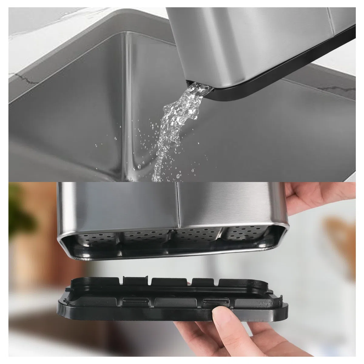 Escurridor Cubiertos, Escurre Cubiertos 4 Compartimentos Portacubiertos de Cocina Cubertería de Encimera Acero Inoxidable para Organizador de Fregadero de Cocina Encimera Mesa de Casa